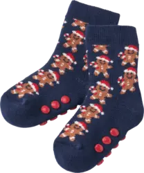 PUSBLU ABS Socken mit Lebkuchen-Muster, blau & rot, Gr. 19/22
