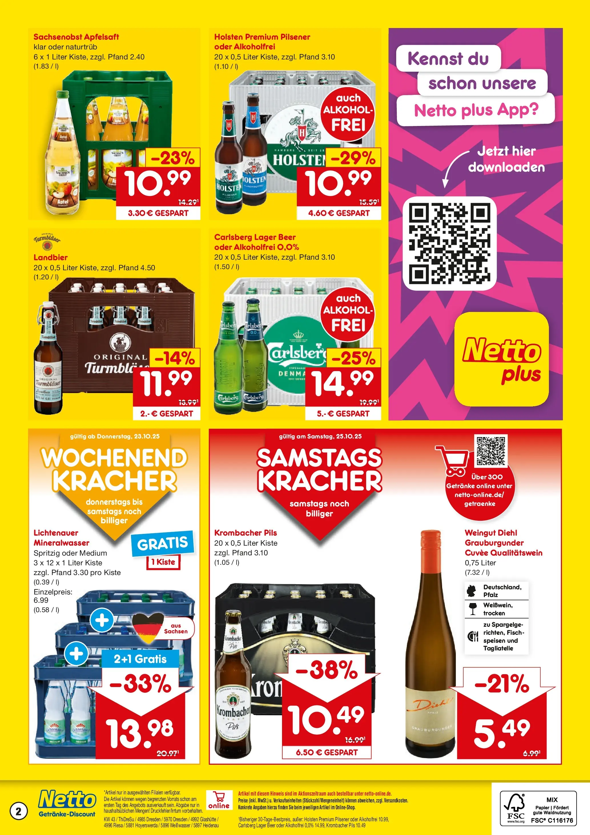 Netto Marken-Discount prospekt Dresden	 (ab 19.10.2025) » Angebote | Seite: 2 | Produkte: Pils, Äpfel, Apfelsaft, Fisch