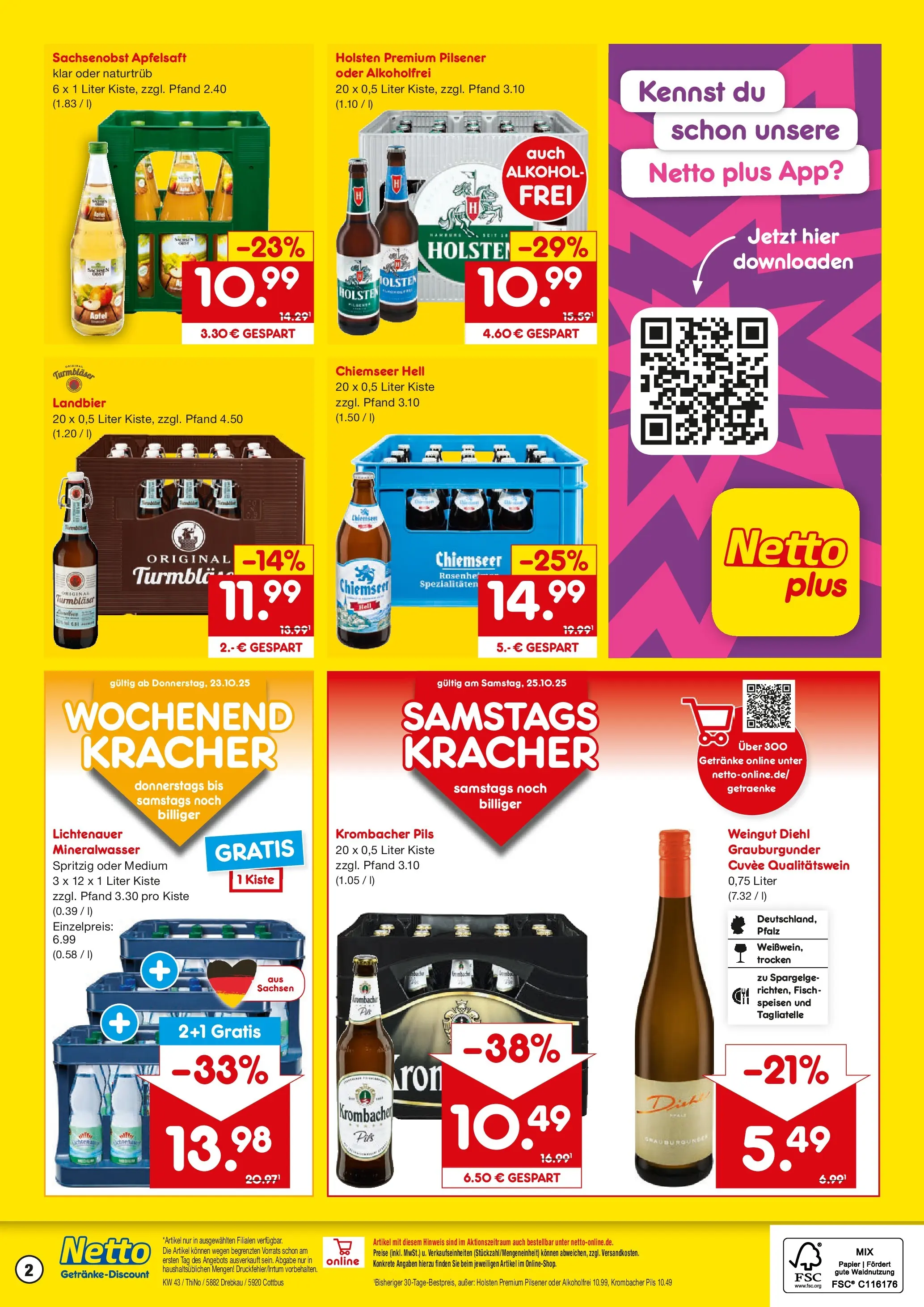 Netto Marken-Discount prospekt Cottbus	 (ab 19.10.2025) » Angebote | Seite: 2 | Produkte: Äpfel, Mineralwasser, Fisch, Krombacher