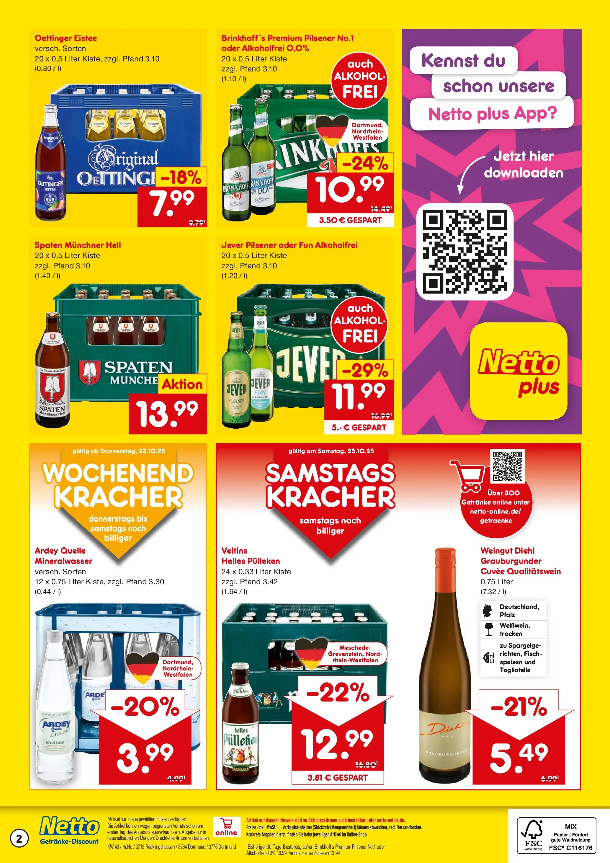 Netto Marken-Discount prospekt Recklinghausen	 (ab 19.10.2025) » Angebote | Seite: 2 | Produkte: Helles pulleken, Oettinger, Mineralwasser, Fisch