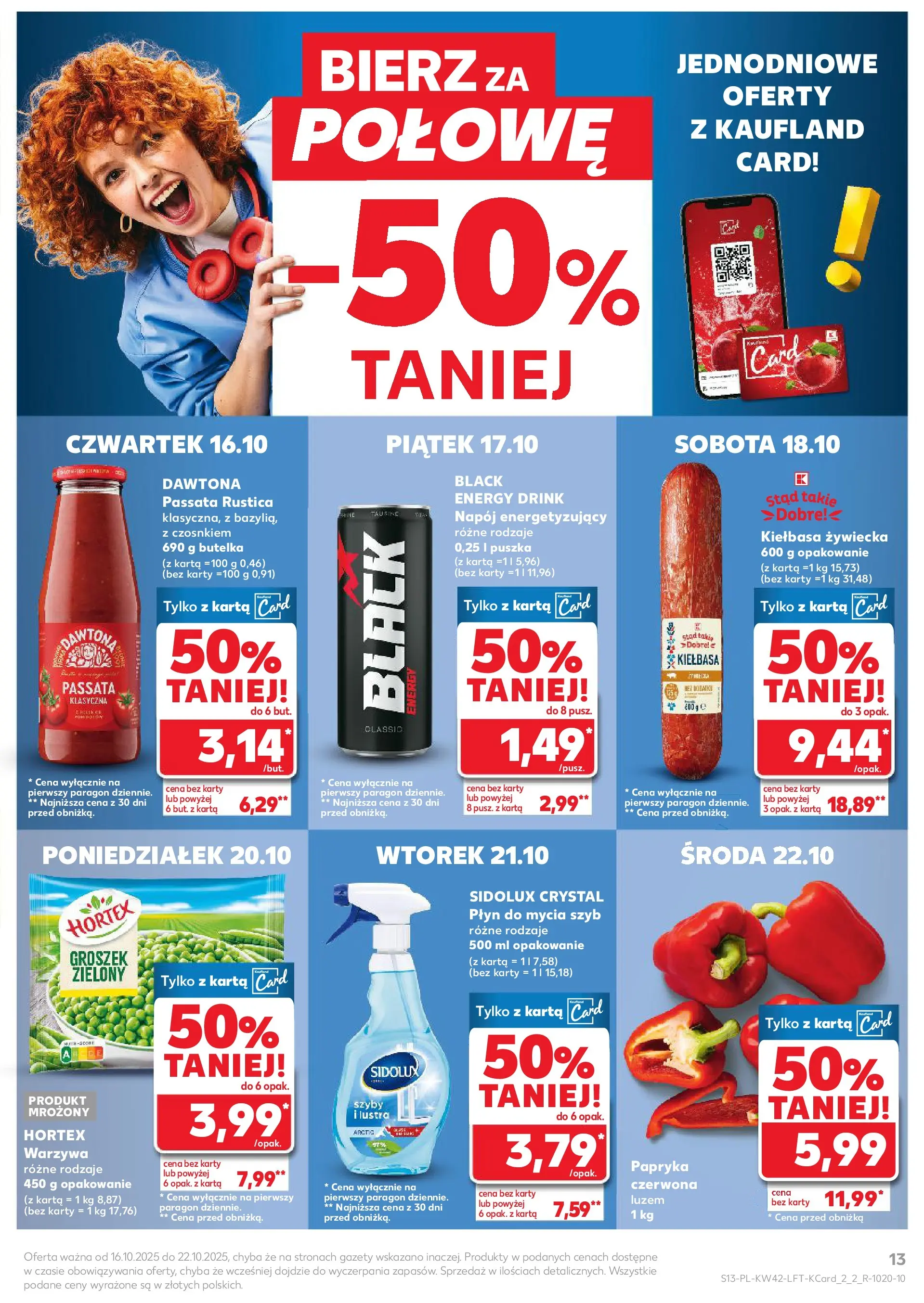 Kaufland gazetka od 16.10.2025 - od jutra PDF | Strona: 13 | Produkty: Kiełbasa, Groszek, Płyn do mycia szyb, Papryka