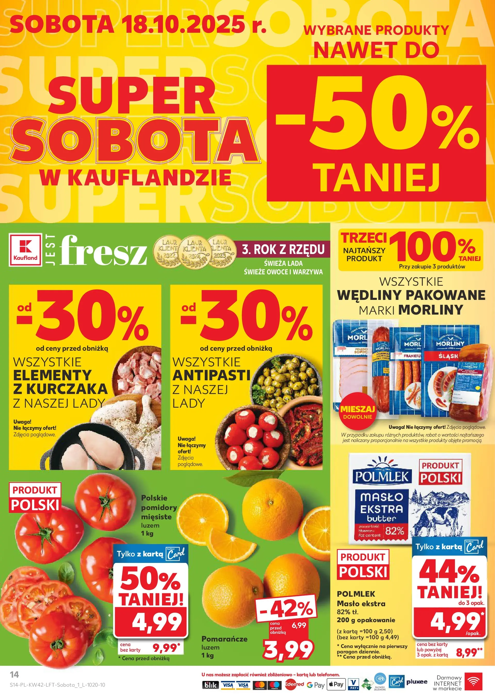 Kaufland gazetka od 16.10.2025 - od jutra PDF | Strona: 14 | Produkty: Masło, Wędliny, Pomarańcze, Owoce
