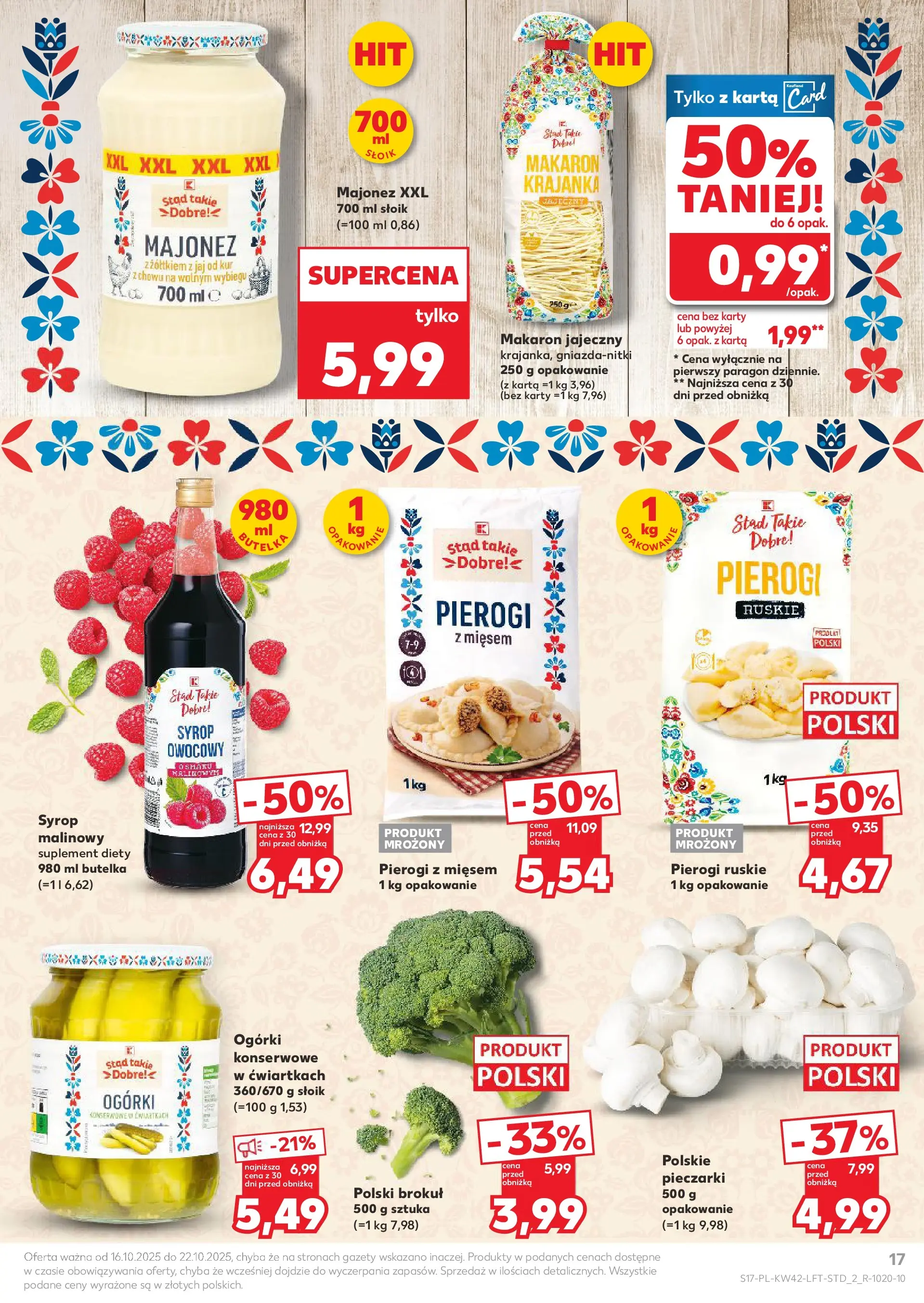Kaufland gazetka od 16.10.2025 - od jutra PDF | Strona: 17 | Produkty: Pieczarki, Pierogi, Makaron, Ogórki