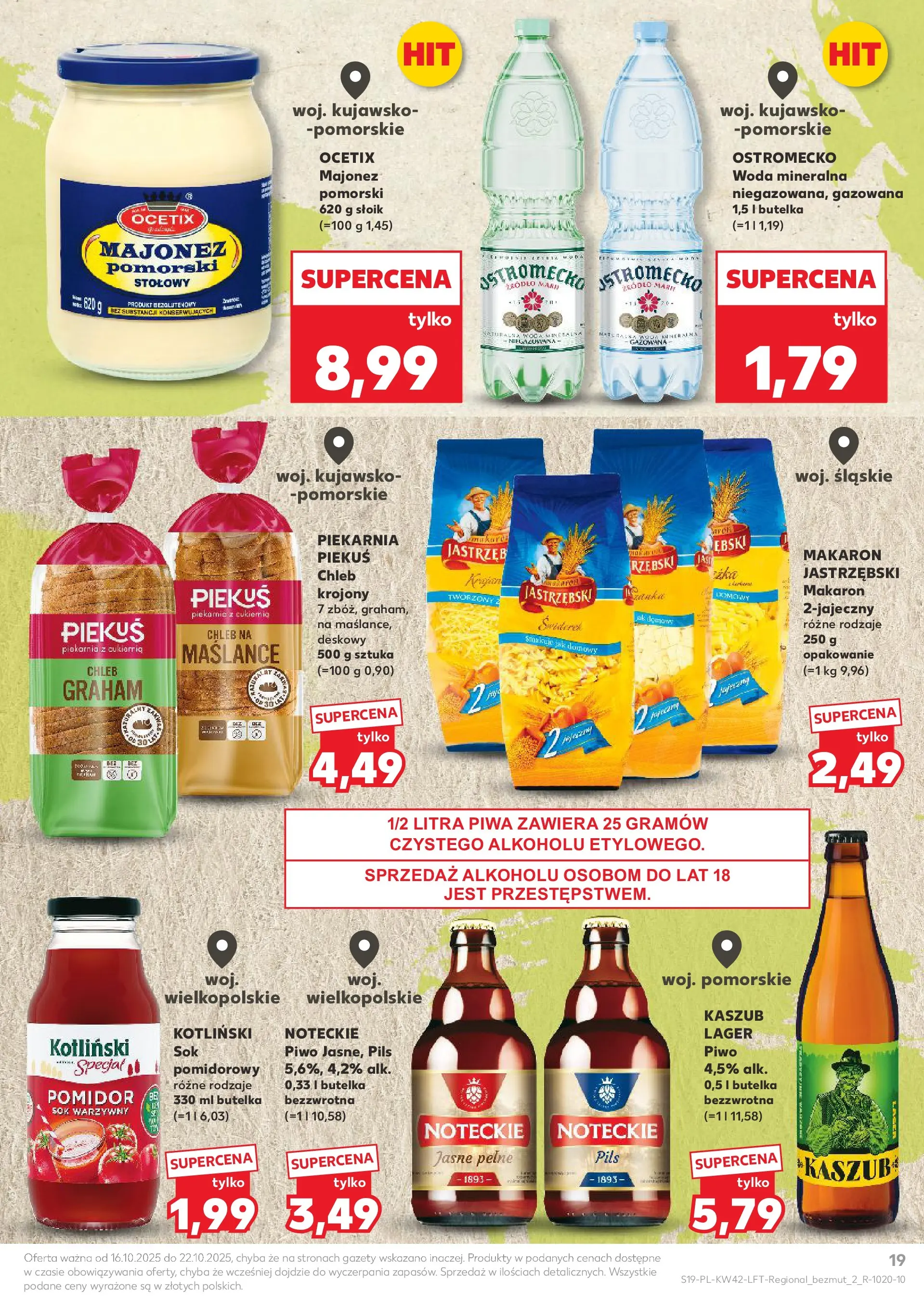 Kaufland gazetka od 16.10.2025 - od jutra PDF | Strona: 19 | Produkty: Piekarnia, Sok, Piwo, Sok warzywny