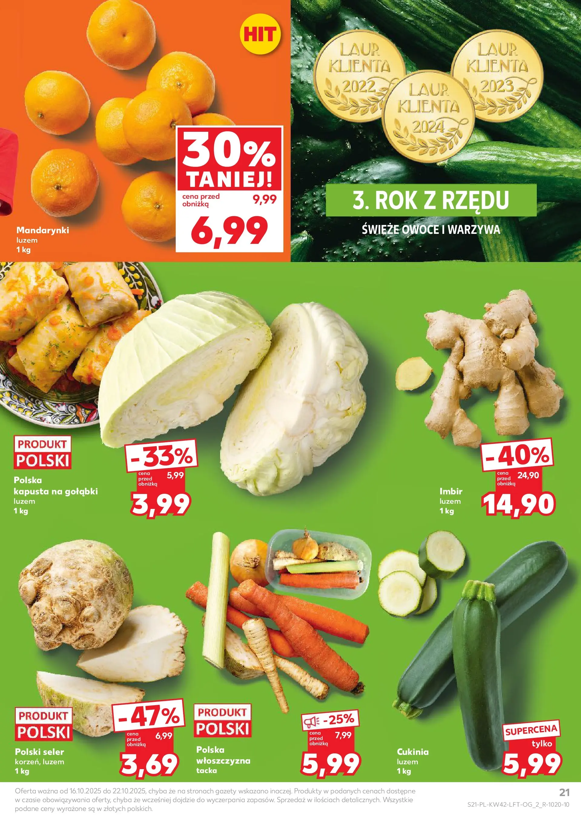 Kaufland gazetka od 16.10.2025 - od jutra PDF | Strona: 21 | Produkty: Kapusta, Imbir, Cukinia, Warzywa