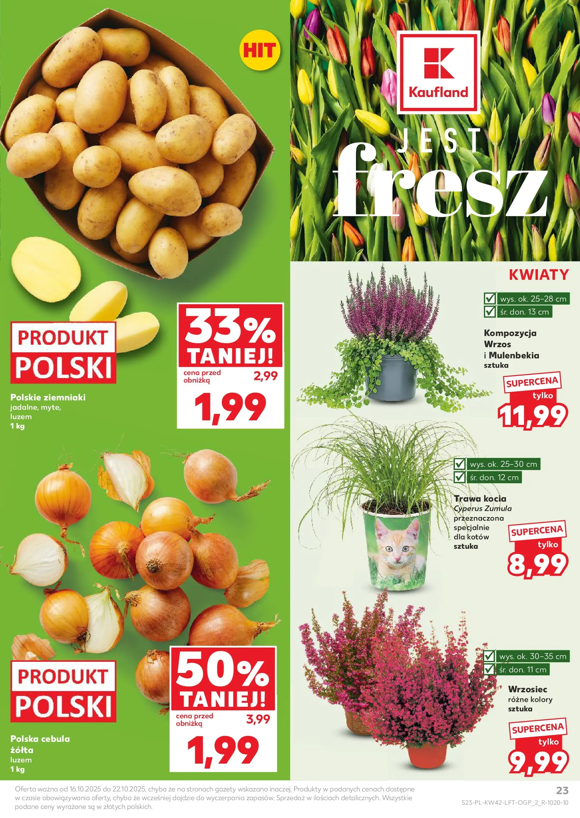 Kaufland gazetka od 16.10.2025 - od jutra PDF | Strona: 23 | Produkty: Wrzos, Kwiaty, Ziemniaki