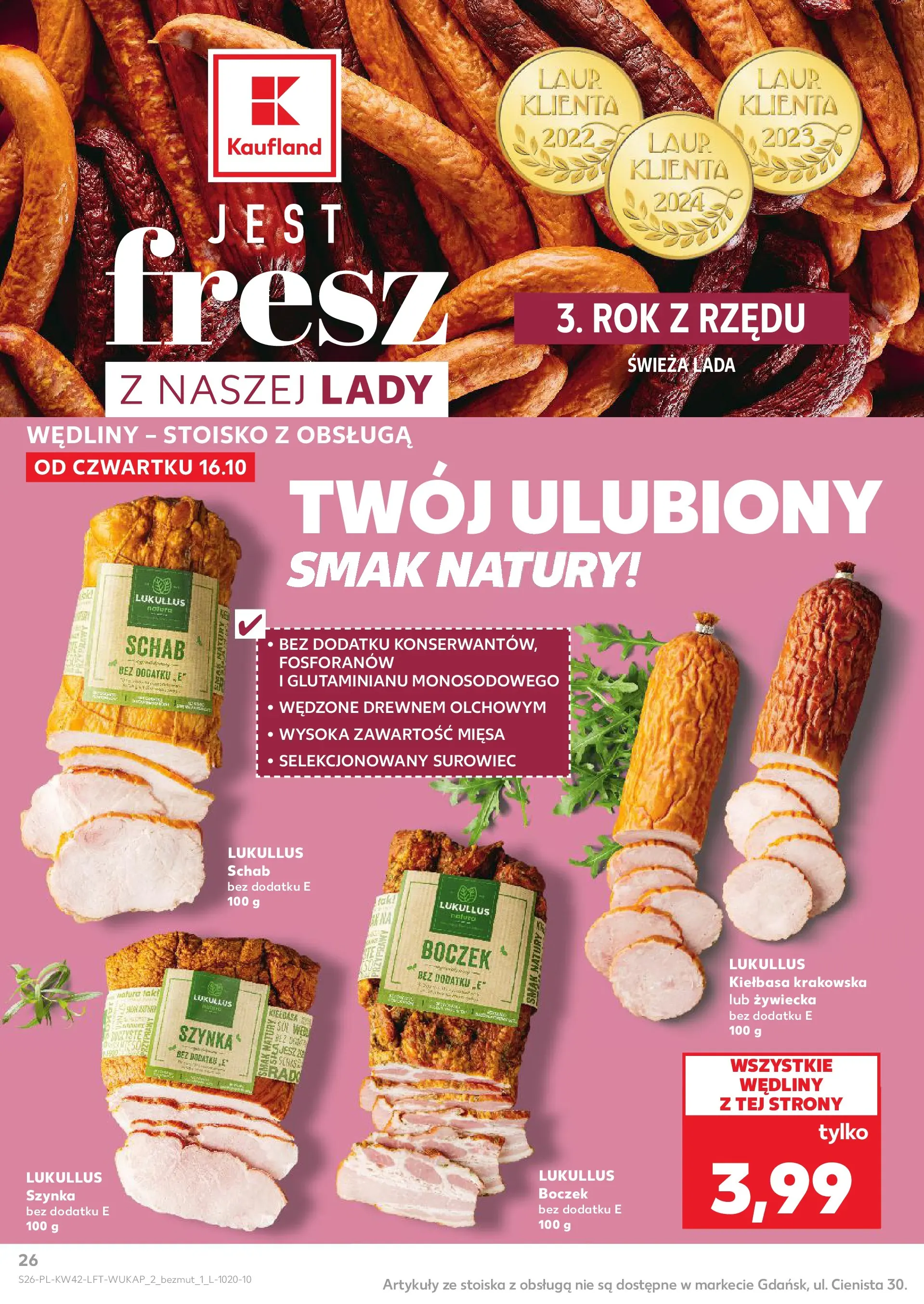 Kaufland gazetka od 16.10.2025 - od jutra PDF | Strona: 26 | Produkty: Kiełbasa, Schab, Kiełbasa krakowska, Wędliny