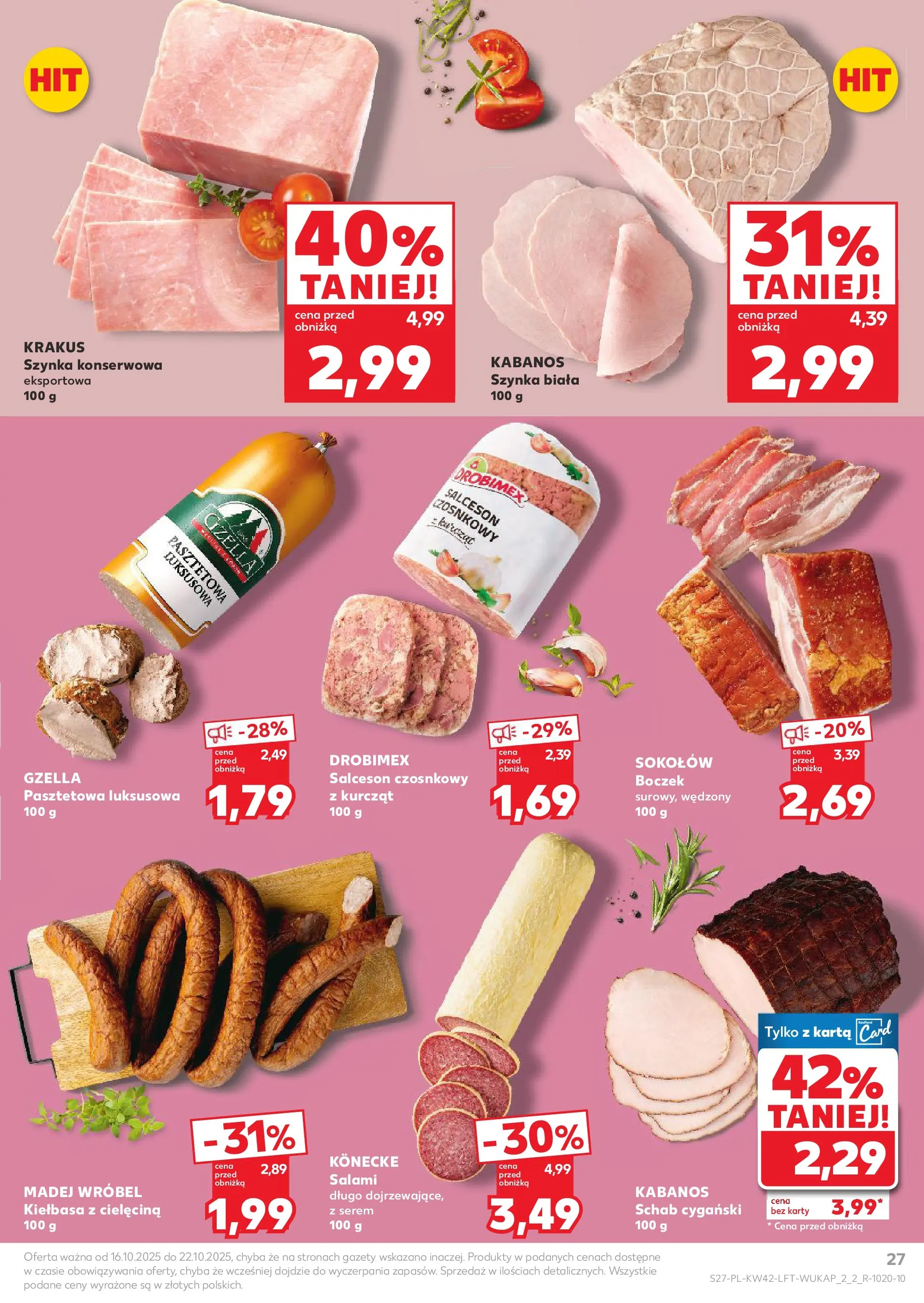 Kaufland gazetka od 16.10.2025 - od jutra PDF | Strona: 27 | Produkty: Kiełbasa, Schab, Szynka, Salami