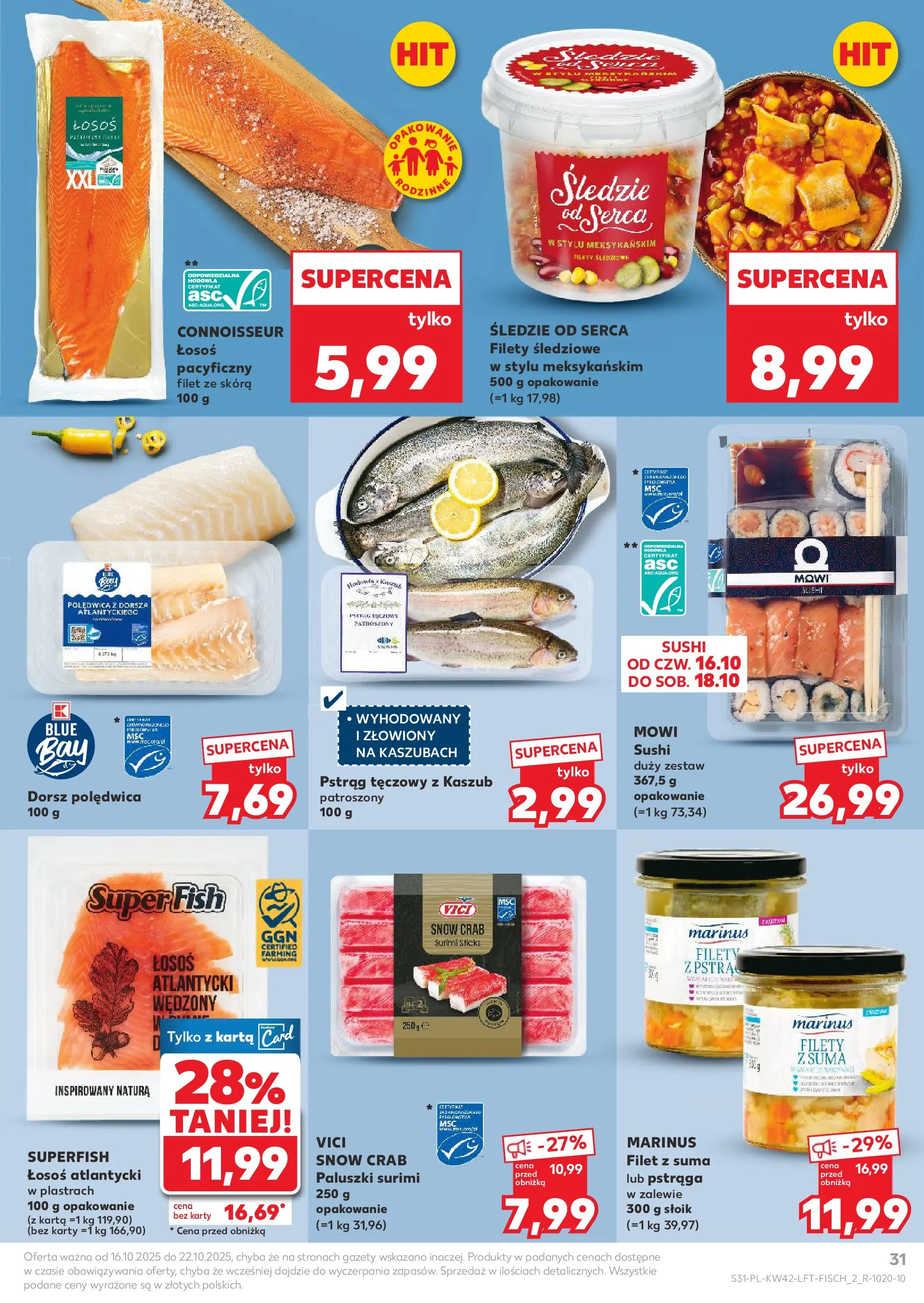 Kaufland gazetka od 16.10.2025 - od jutra PDF | Strona: 31 | Produkty: Karta, Łosoś, Paluszki surimi, Paluszki