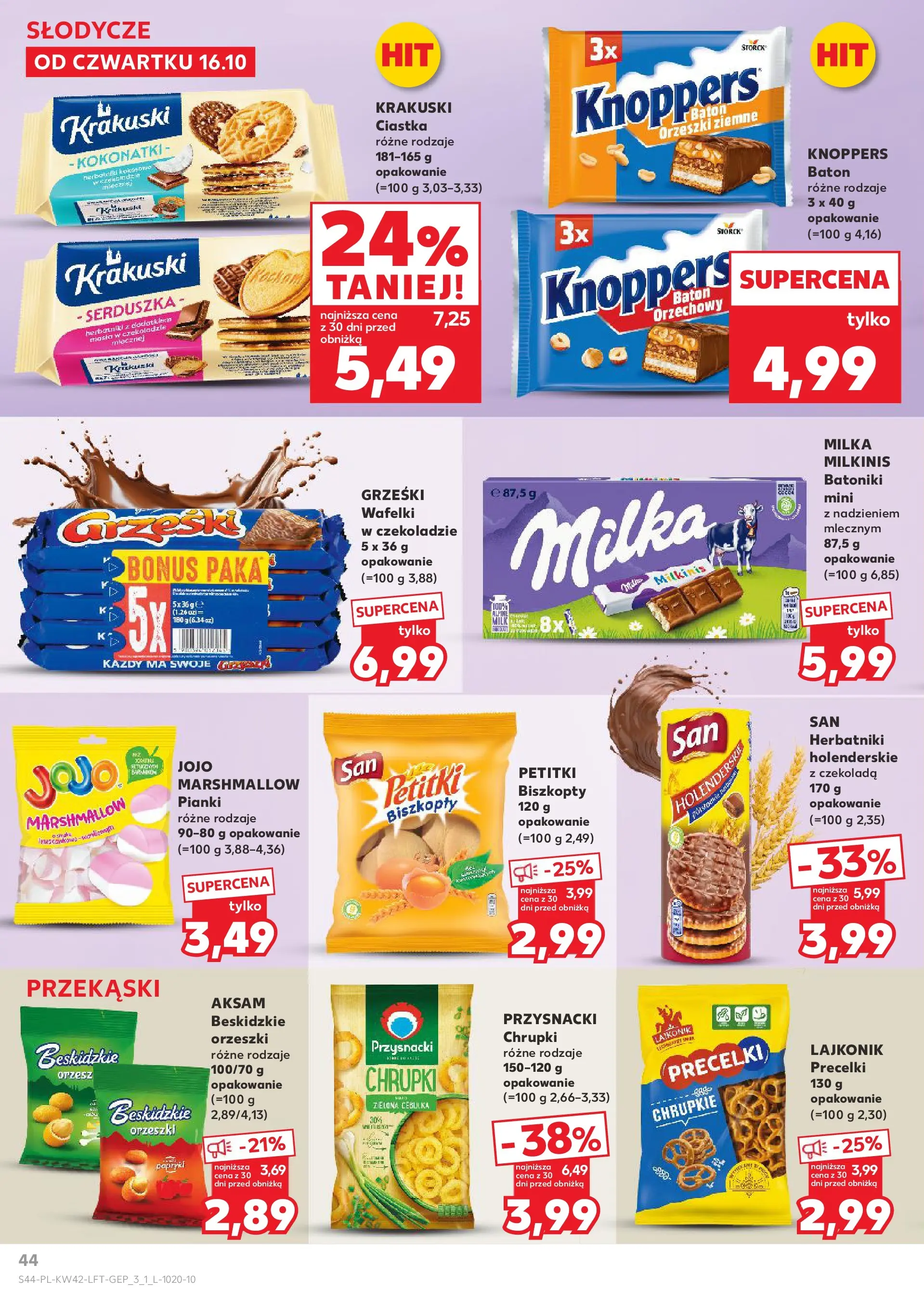 Kaufland gazetka od 16.10.2025 - od jutra PDF | Strona: 44 | Produkty: Chrupki, Baton, Wafelki, Ciastka