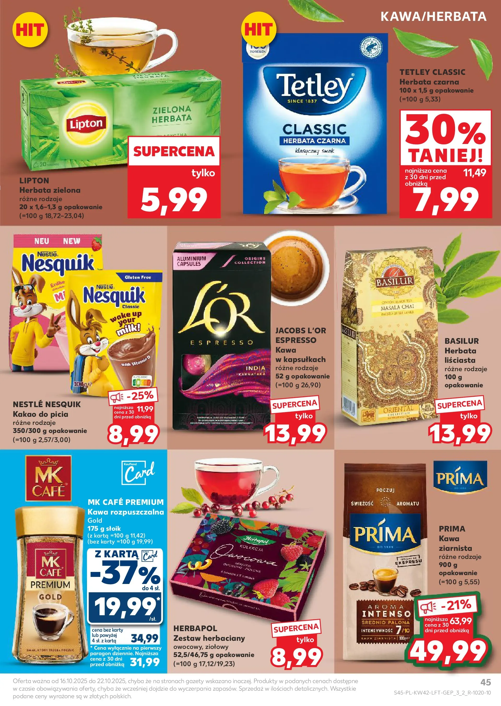 Kaufland gazetka od 16.10.2025 - od jutra PDF | Strona: 45 | Produkty: Kakao, Kawa rozpuszczalna, Kawa, Herbata