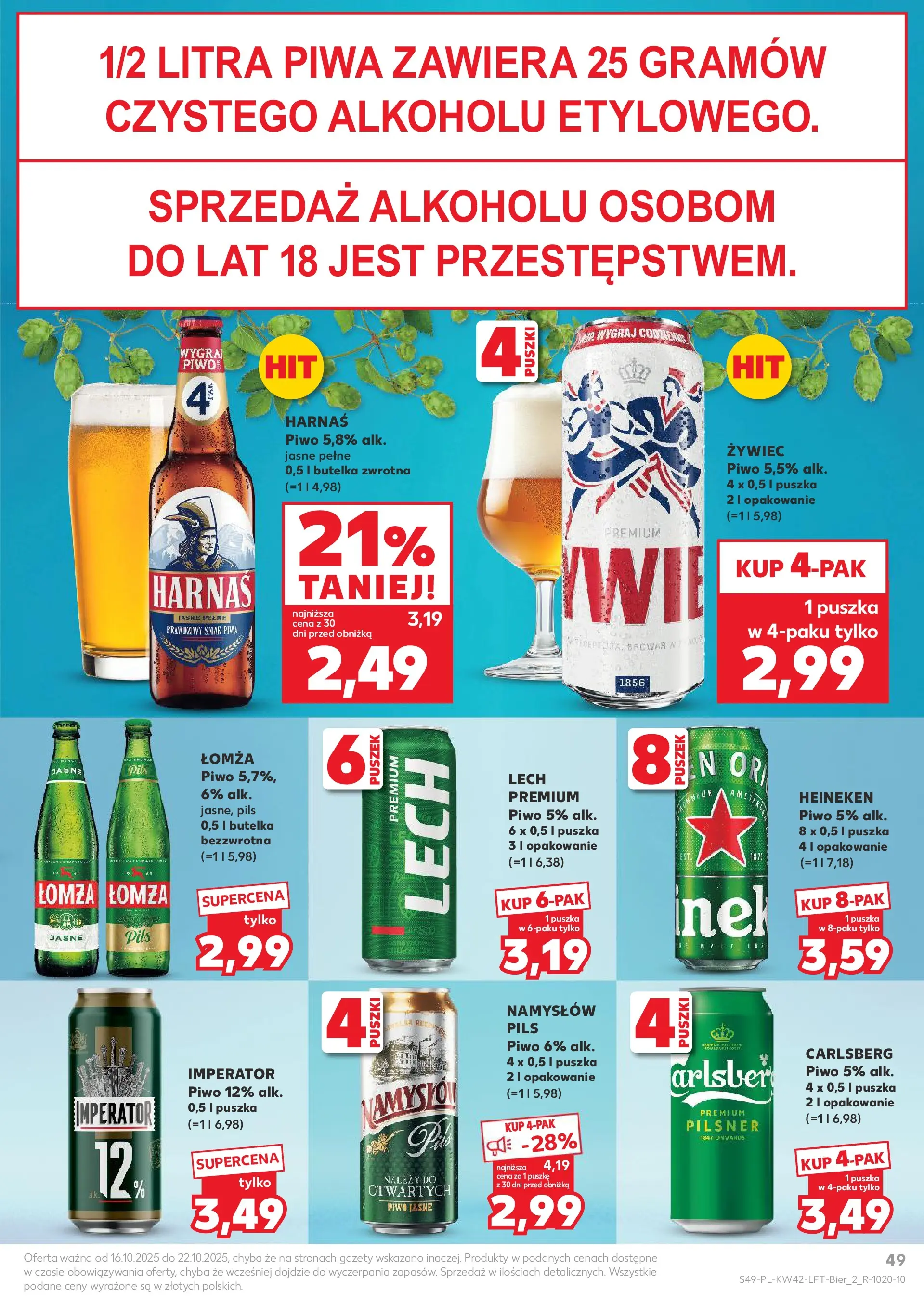 Kaufland gazetka od 16.10.2025 - od jutra PDF | Strona: 49 | Produkty: Harnaś, Piwo, Heineken