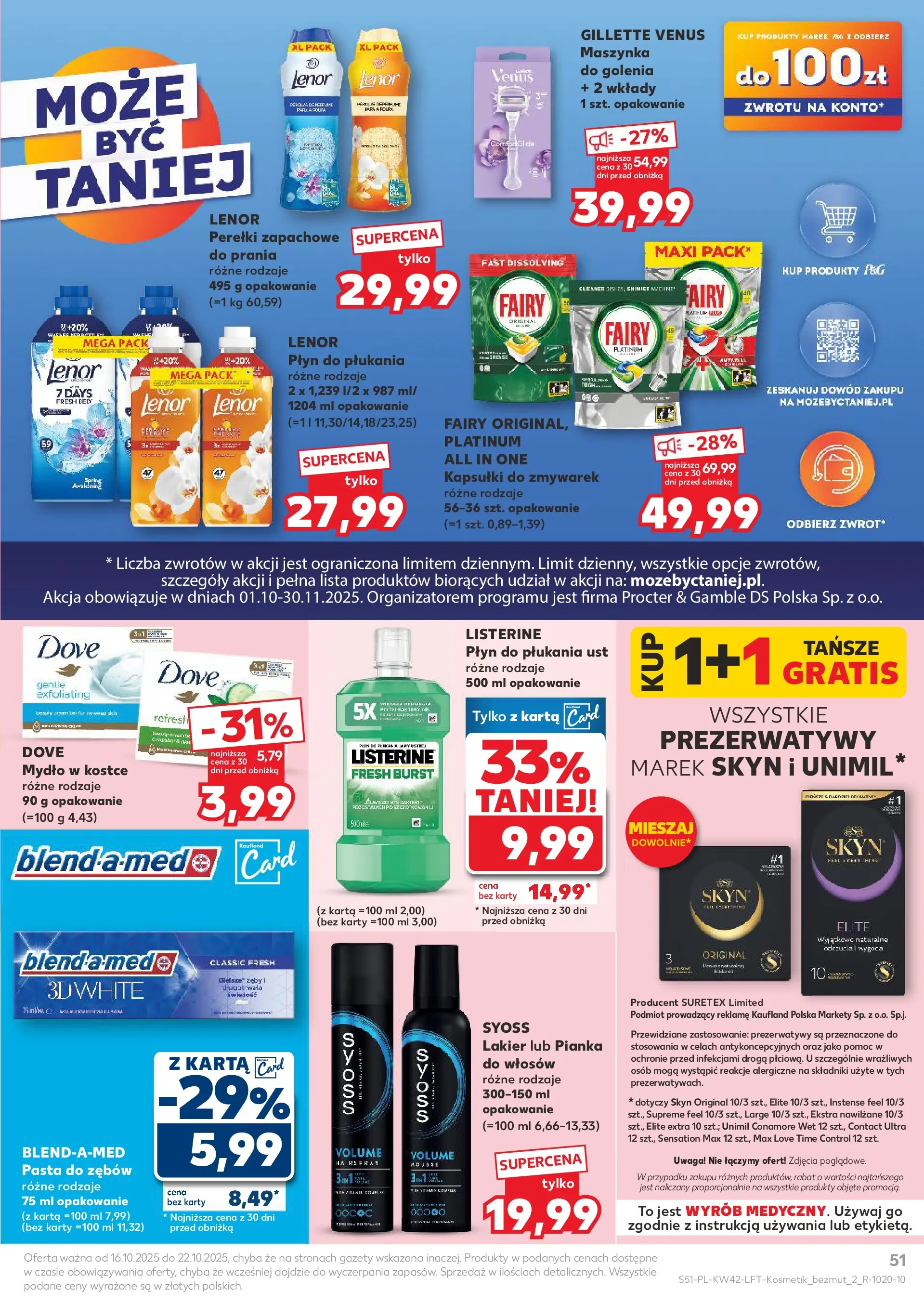 Kaufland gazetka od 16.10.2025 - od jutra PDF | Strona: 51 | Produkty: Prezerwatywy, Fairy platinum, Cleaner, Płyn do płukania ust