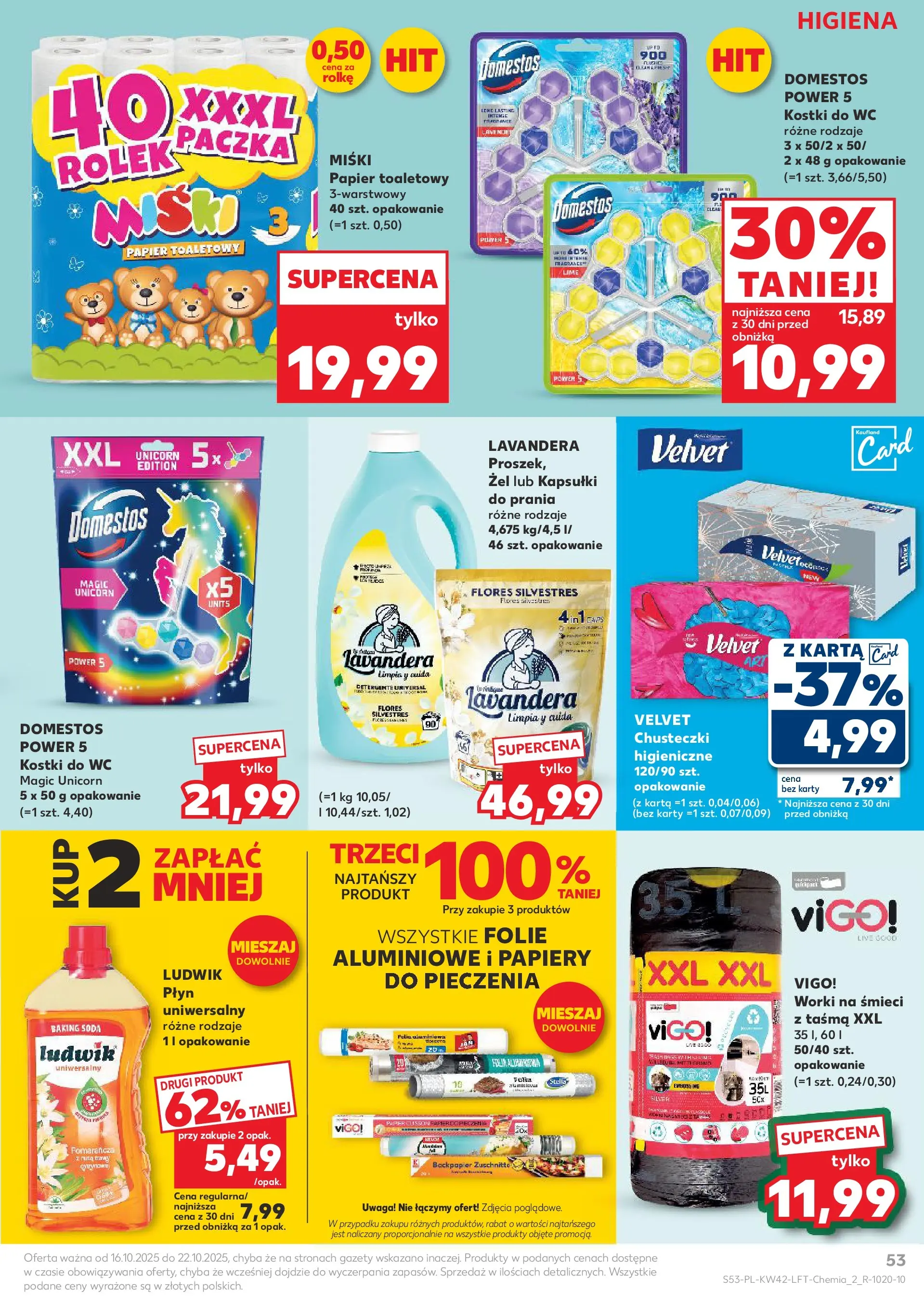 Kaufland gazetka od 16.10.2025 - od jutra PDF | Strona: 53 | Produkty: Kostki do wc, Karta, Domestos, Kapsułki do prania