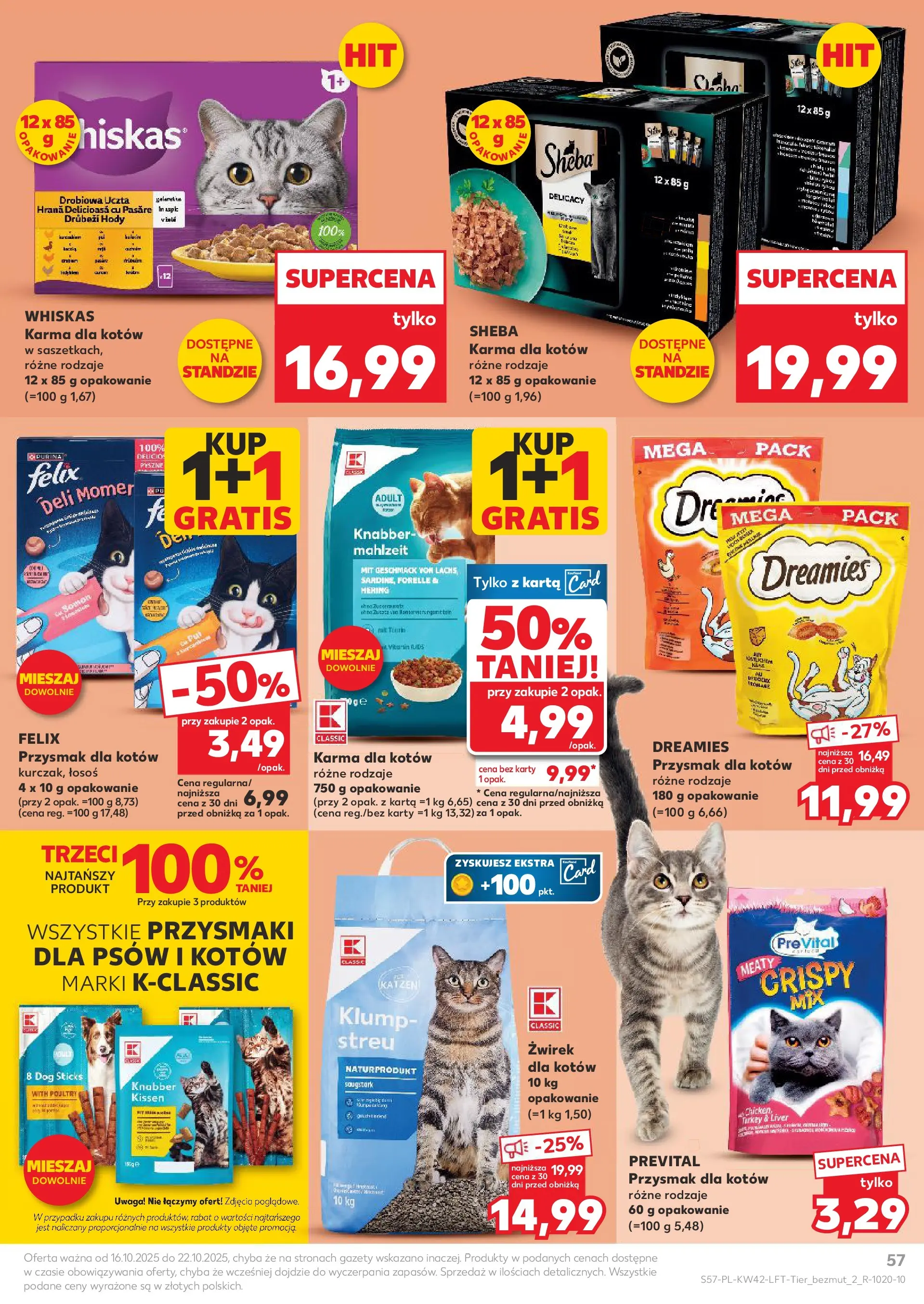 Kaufland gazetka od 16.10.2025 - od jutra PDF | Strona: 57 | Produkty: Karta, Łosoś, Karma dla kotów, Ser