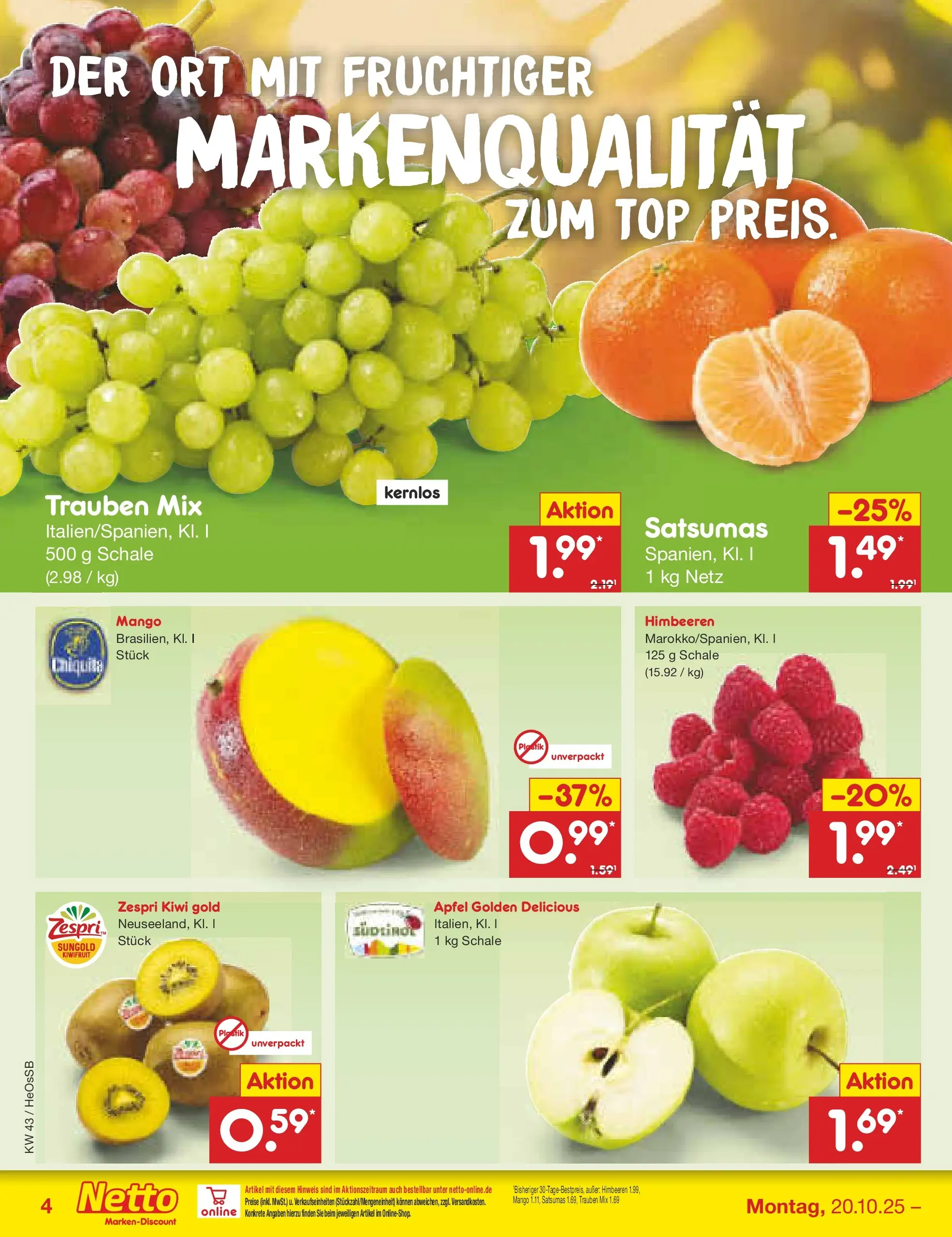Netto Marken-Discount prospekt Kröpelin	 (ab 19.10.2025) » Angebote | Seite: 4 | Produkte: Top, Äpfel, Mango, Kiwi