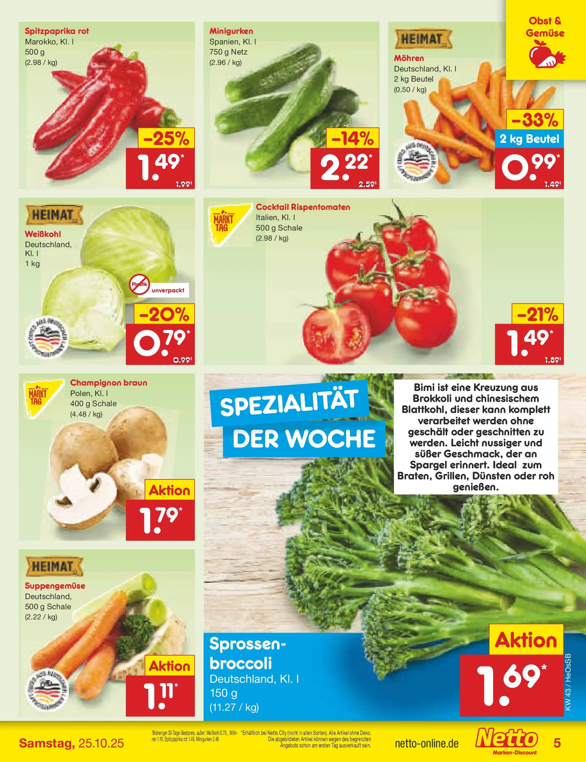 Netto Marken-Discount prospekt Kröpelin	 (ab 19.10.2025) » Angebote | Seite: 5 | Produkte: Spargel, Gemüse, Obst, Brokkoli