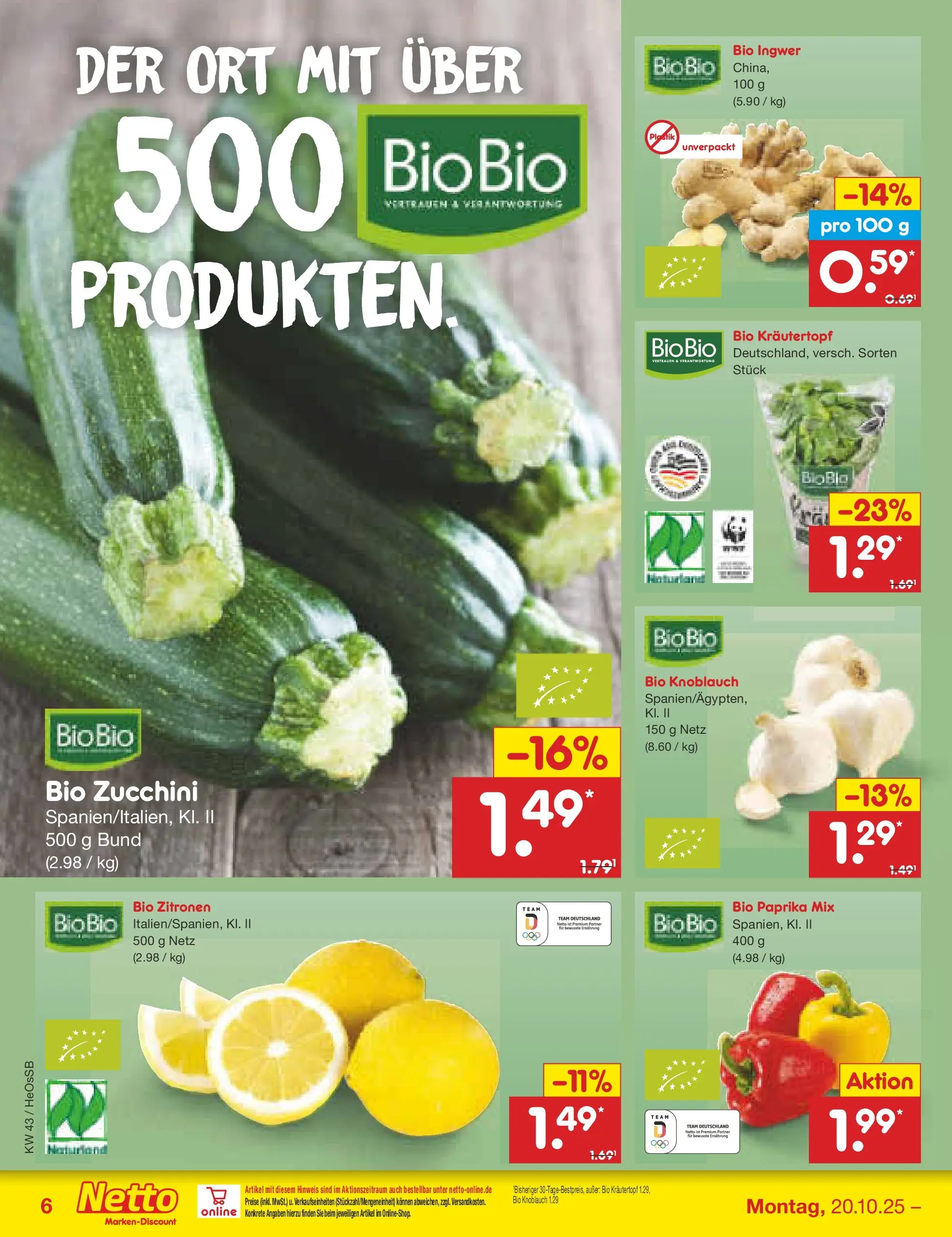 Netto Marken-Discount prospekt Kröpelin	 (ab 19.10.2025) » Angebote | Seite: 6 | Produkte: Paprika, Knoblauch, Zucchini, Zitronen