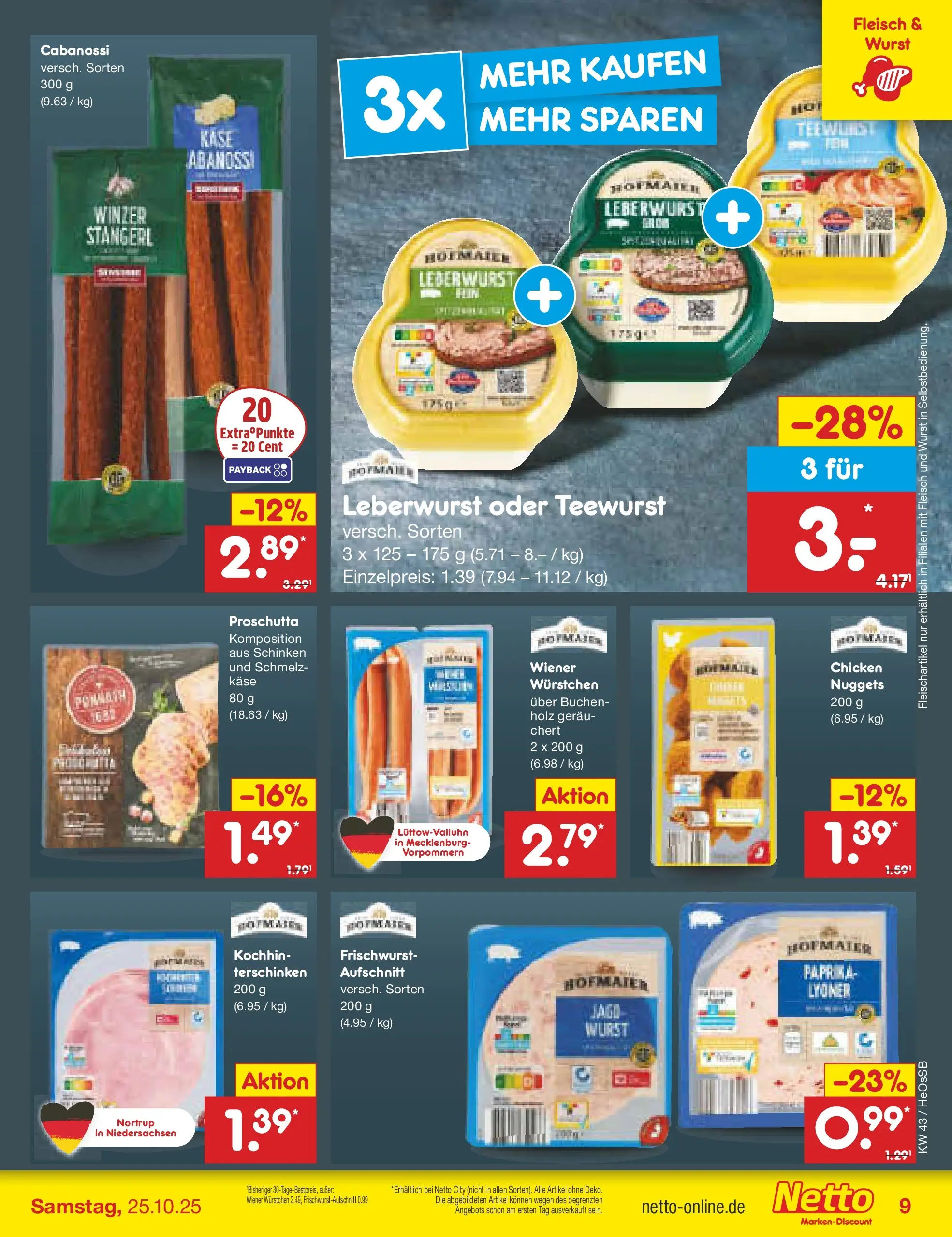 Netto Marken-Discount prospekt Kröpelin	 (ab 19.10.2025) » Angebote | Seite: 9 | Produkte: Paprika, Wurst, Schinken, Fleisch