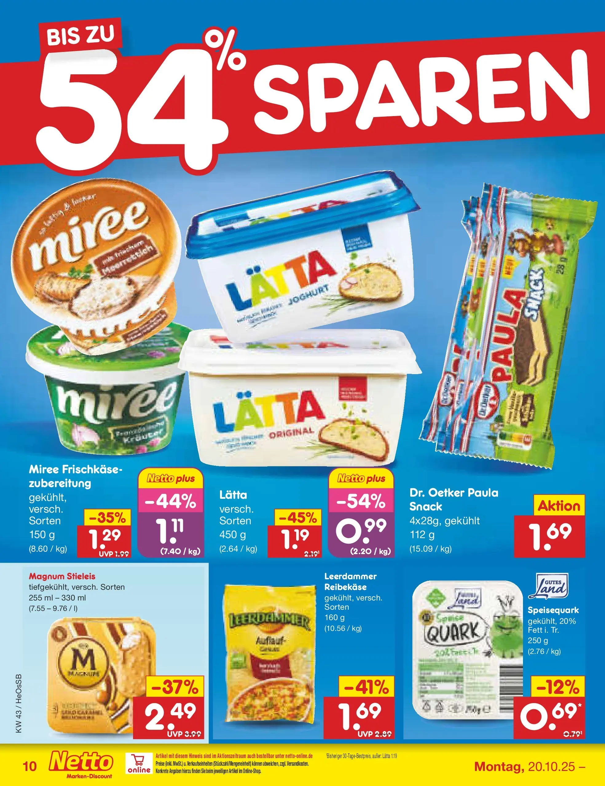Netto Marken-Discount prospekt Kröpelin	 (ab 19.10.2025) » Angebote | Seite: 10 | Produkte: Quark, Lätta, Reibekase, Frischkase