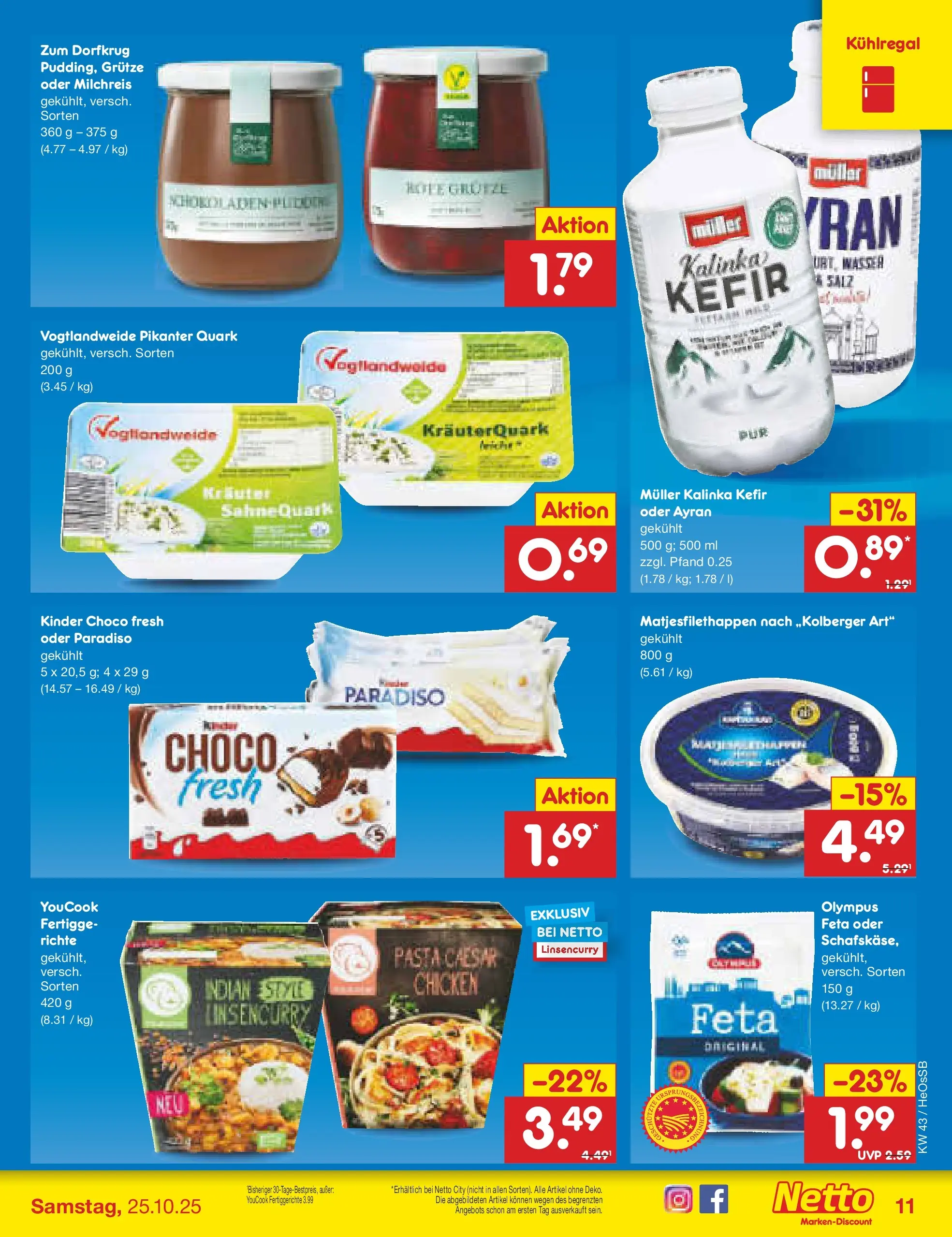 Netto Marken-Discount prospekt Kröpelin	 (ab 19.10.2025) » Angebote | Seite: 11 | Produkte: Kefir, Quark, Wasser, Fertiggerichte