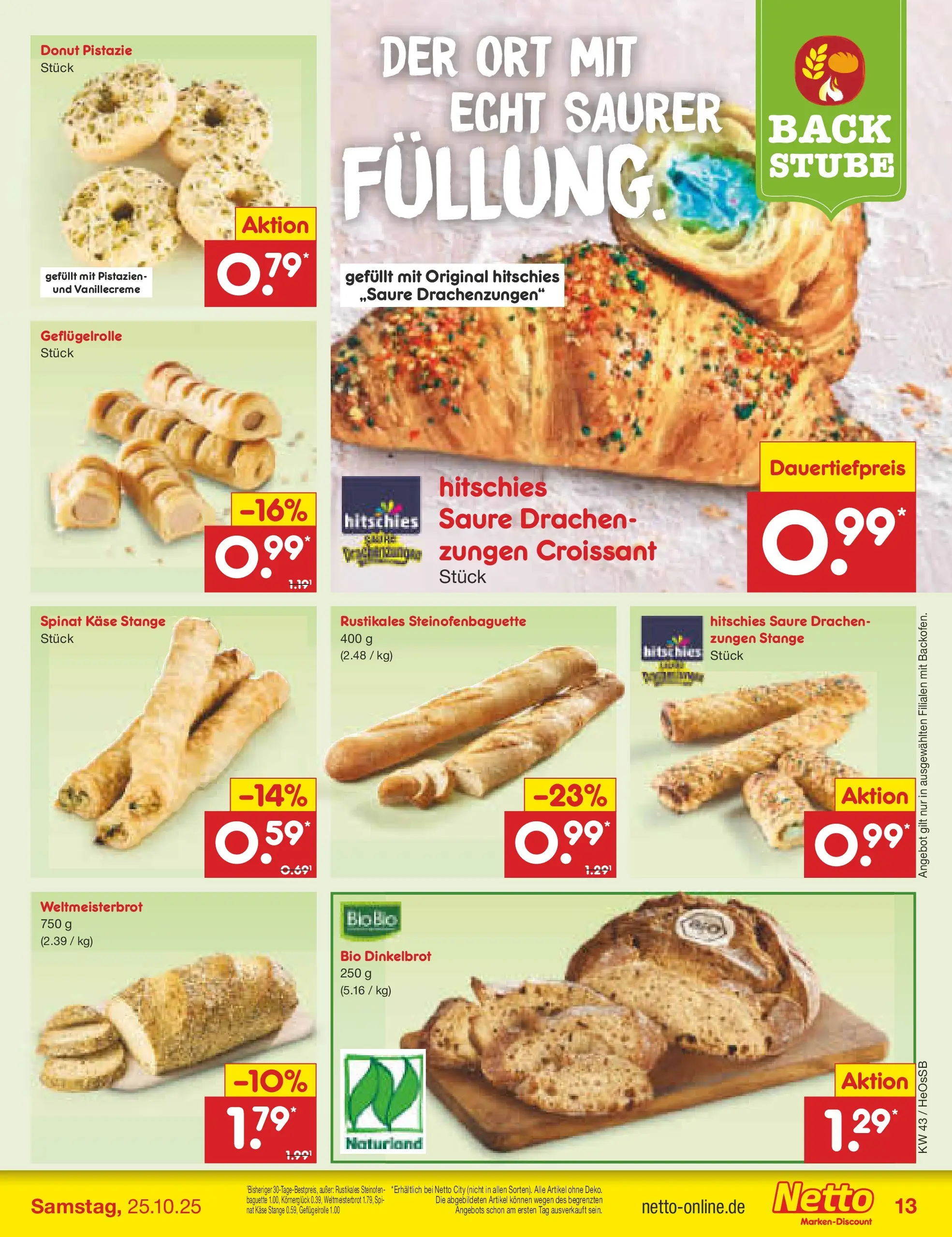 Netto Marken-Discount prospekt Kröpelin	 (ab 19.10.2025) » Angebote | Seite: 13 | Produkte: Käse, Baguette, Pistazien, Croissant