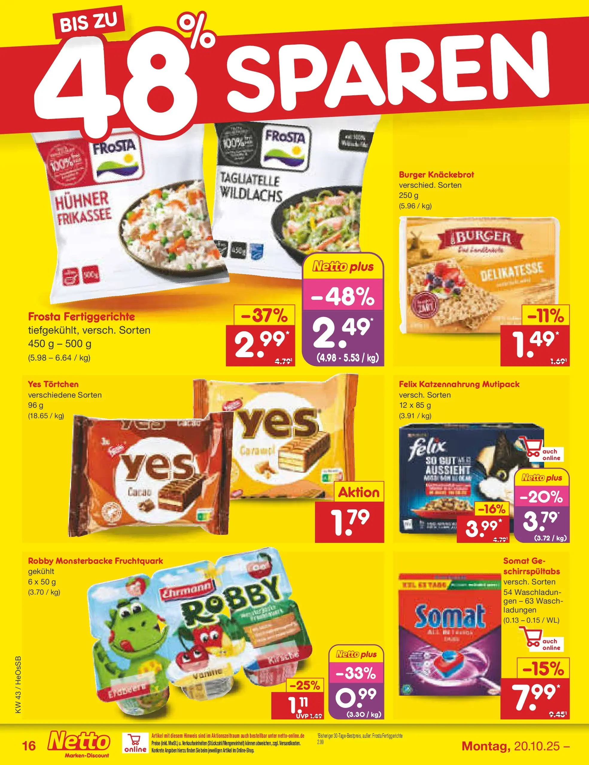 Netto Marken-Discount prospekt Kröpelin	 (ab 19.10.2025) » Angebote | Seite: 16 | Produkte: Burger, Frosta, Fertiggerichte