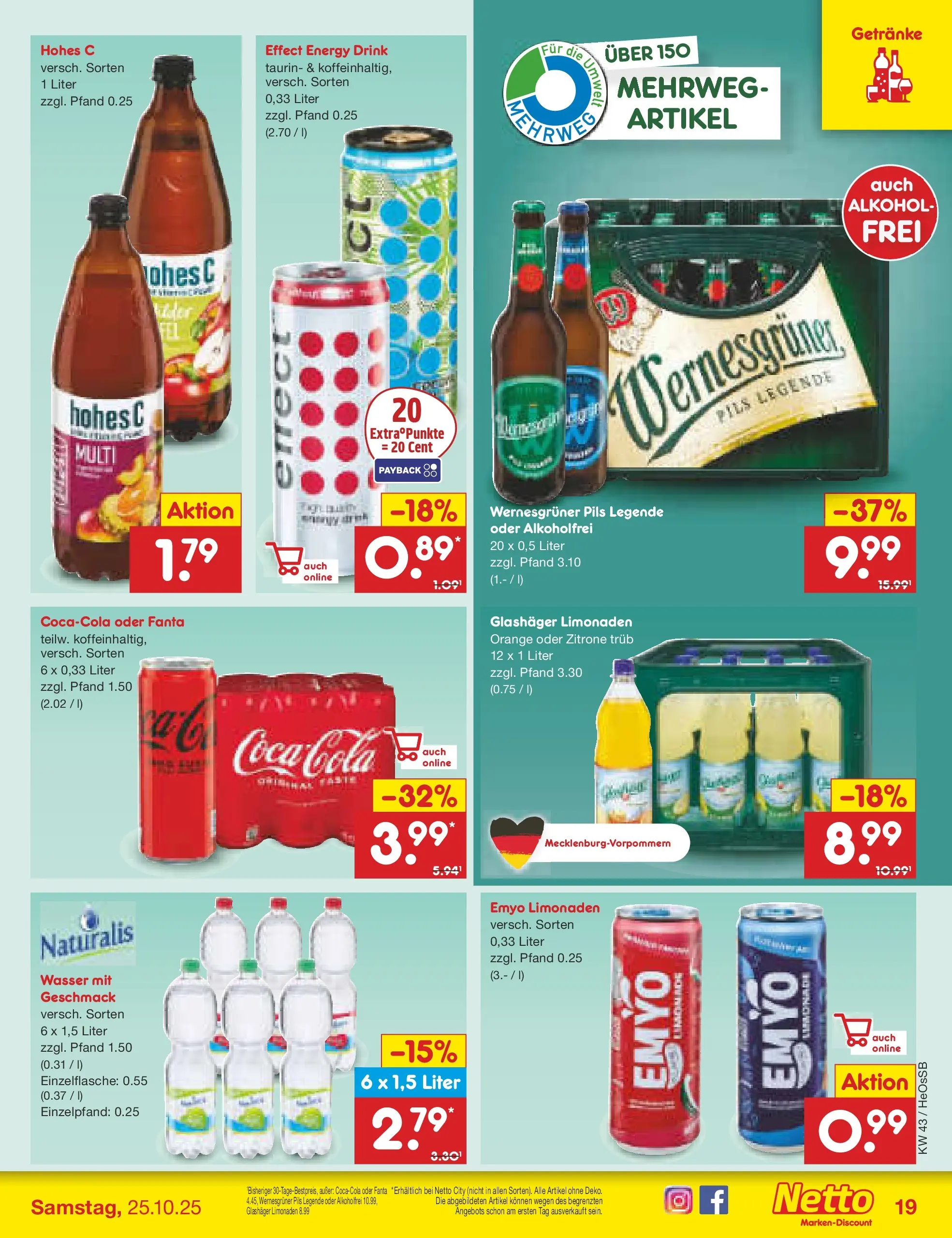 Netto Marken-Discount prospekt Kröpelin	 (ab 19.10.2025) » Angebote | Seite: 19 | Produkte: Fanta, Wasser, Zitrone, Hohes c