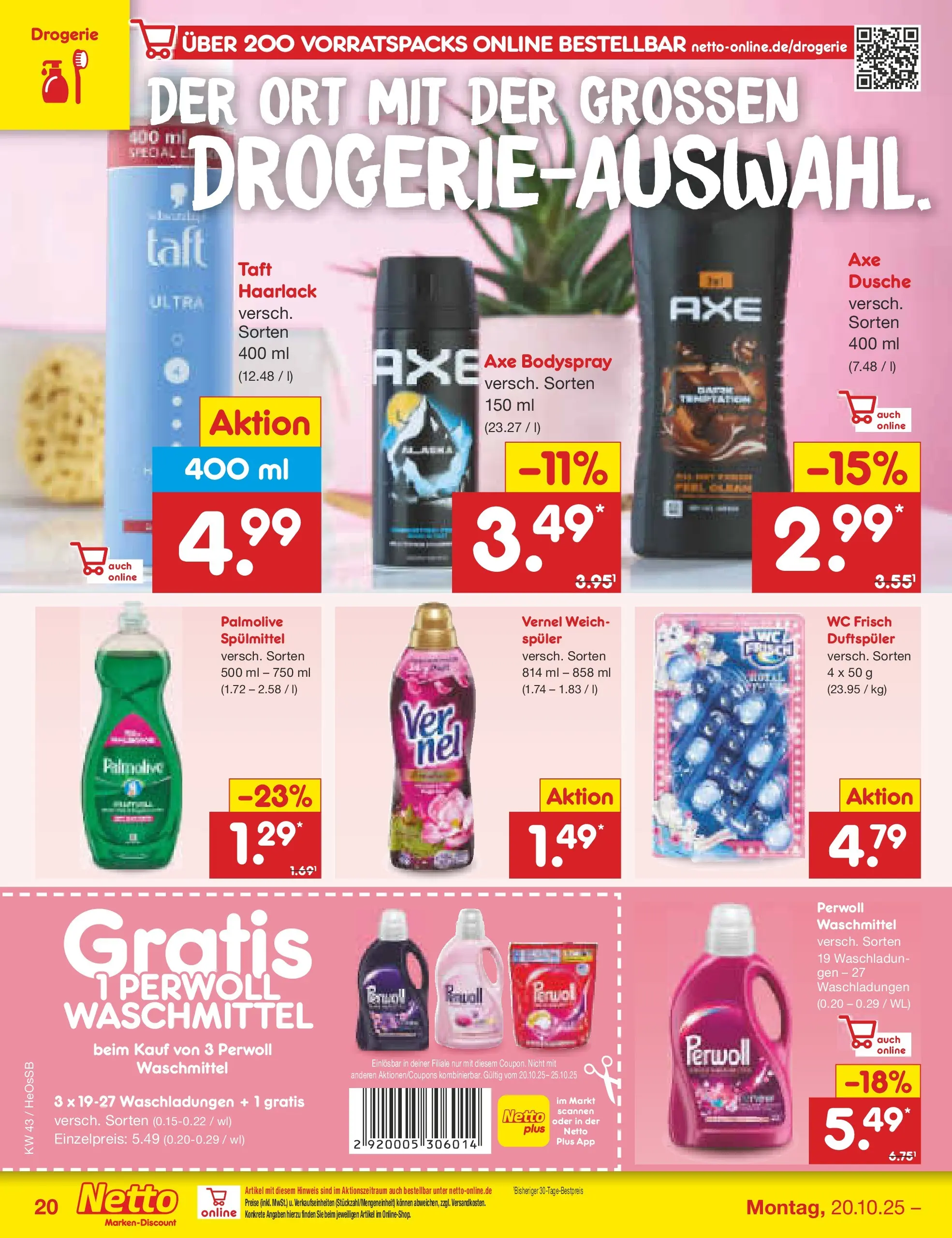 Netto Marken-Discount prospekt Kröpelin	 (ab 19.10.2025) » Angebote | Seite: 20 | Produkte: Perwoll, Waschmittel, Axe, Vernel