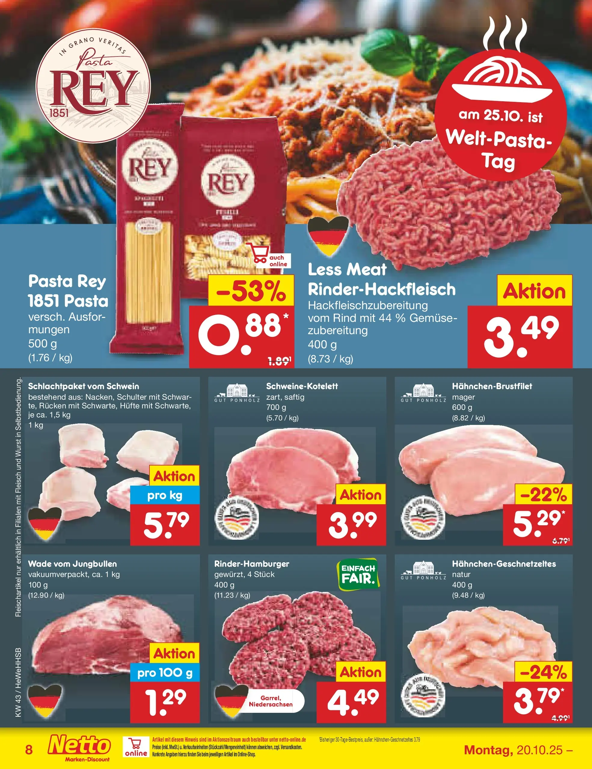 Netto Marken-Discount prospekt Brietlingen	 (ab 19.10.2025) » Angebote | Seite: 8 | Produkte: Gemüse, Wurst, Pasta, Fleisch