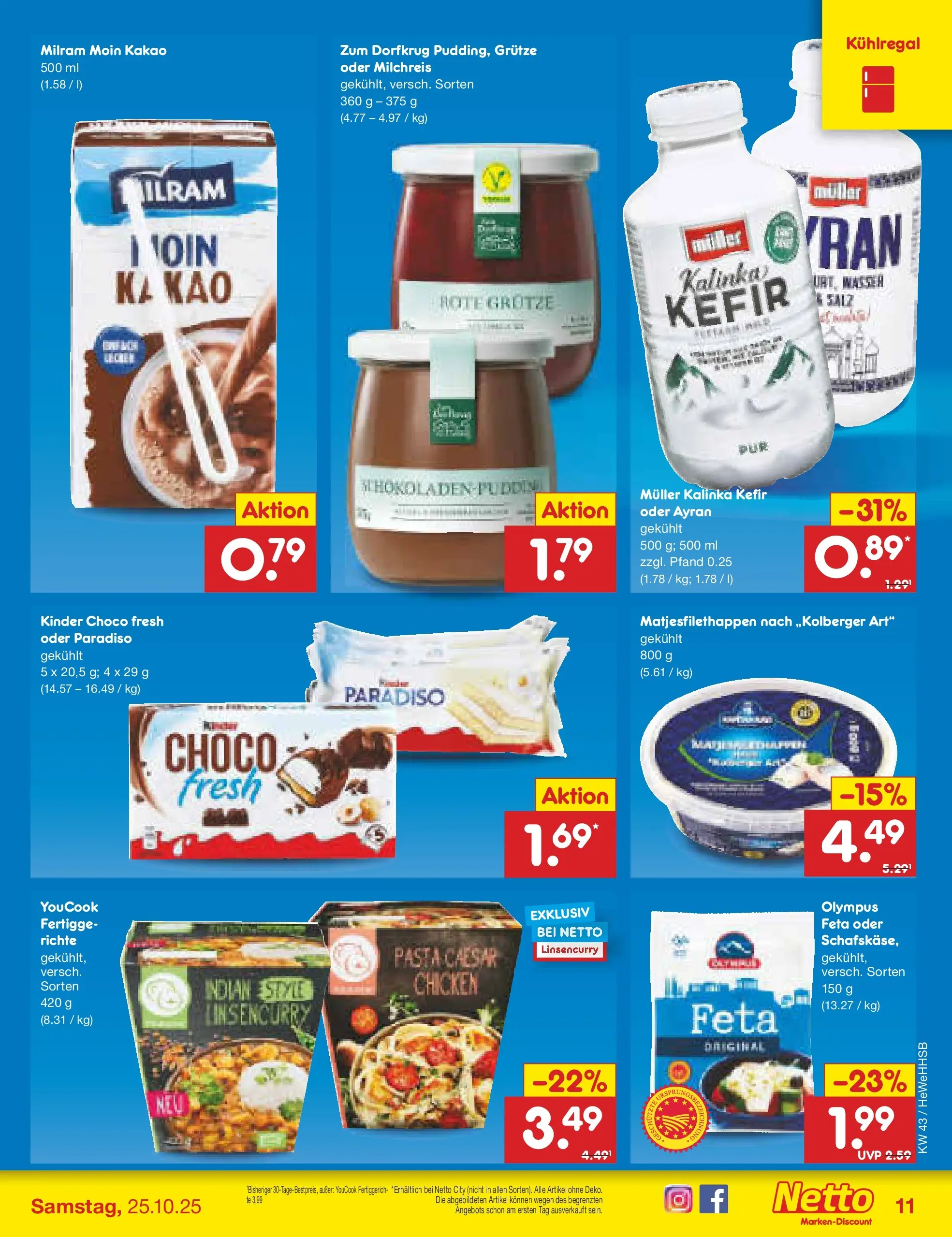 Netto Marken-Discount prospekt Brietlingen	 (ab 19.10.2025) » Angebote | Seite: 11 | Produkte: Kefir, Youcook, Salz, Pasta