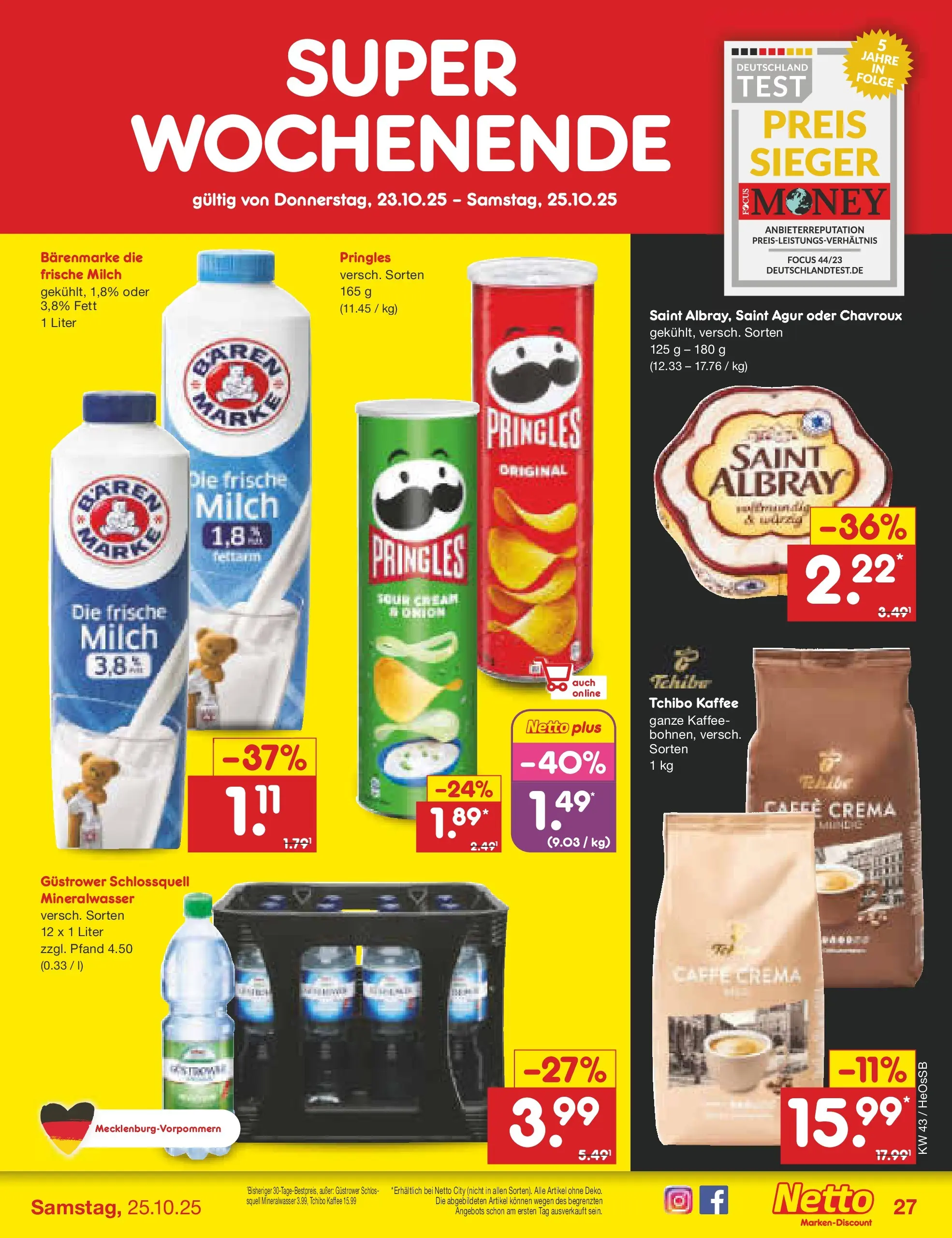 Netto Marken-Discount prospekt Kröpelin	 (ab 19.10.2025) » Angebote | Seite: 31 | Produkte: Milch, Kaffee, Mineralwasser, Pringles