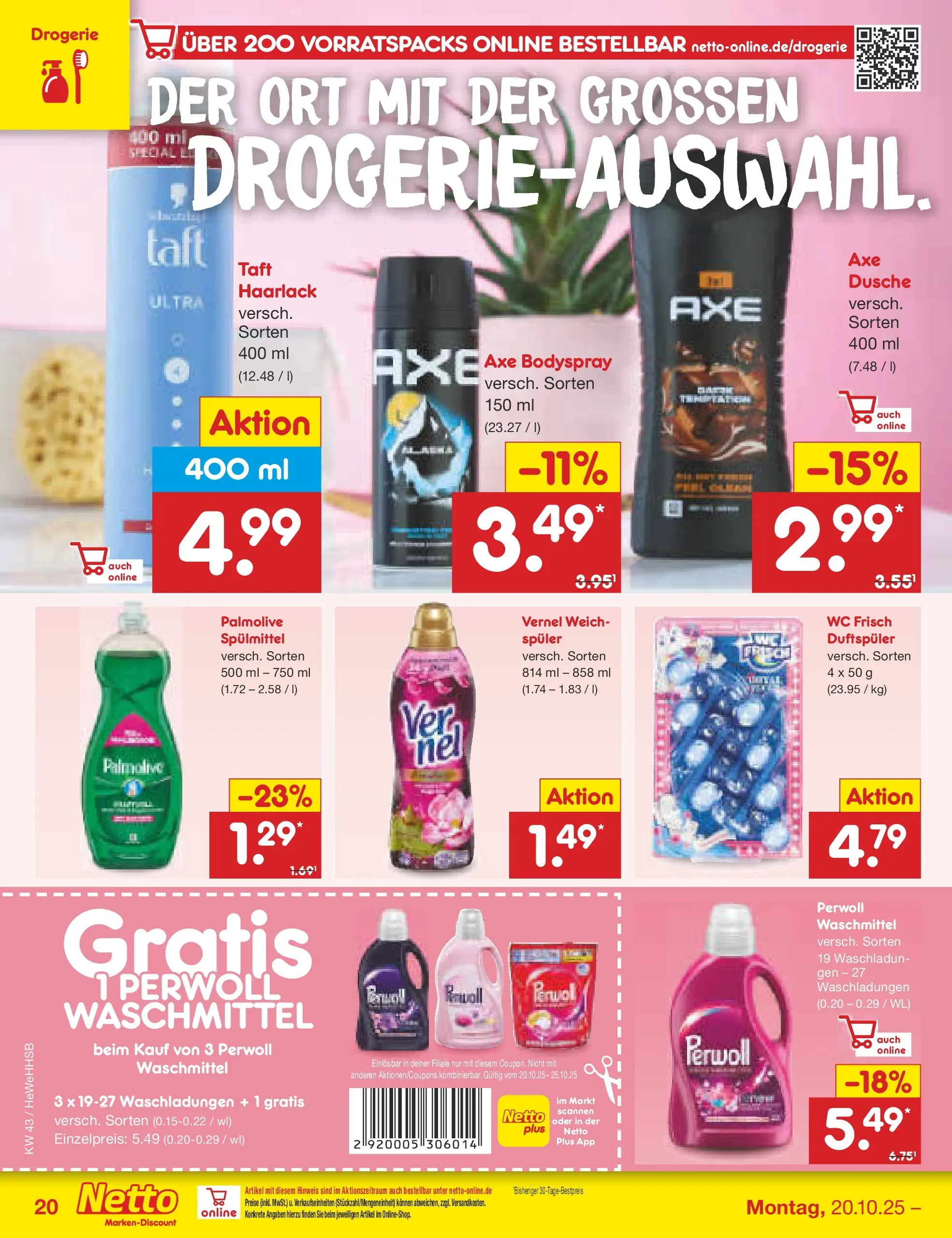 Netto Marken-Discount prospekt Brietlingen	 (ab 19.10.2025) » Angebote | Seite: 20 | Produkte: Dusche, Waschmittel, Wc frisch, Axe