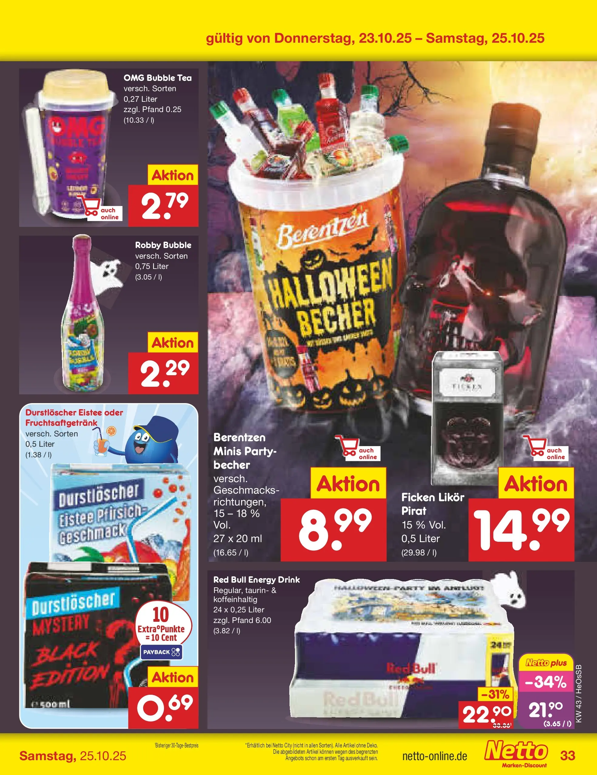 Netto Marken-Discount prospekt Kröpelin	 (ab 19.10.2025) » Angebote | Seite: 37 | Produkte: Durstloscher, Red bull, Energy, Berentzen