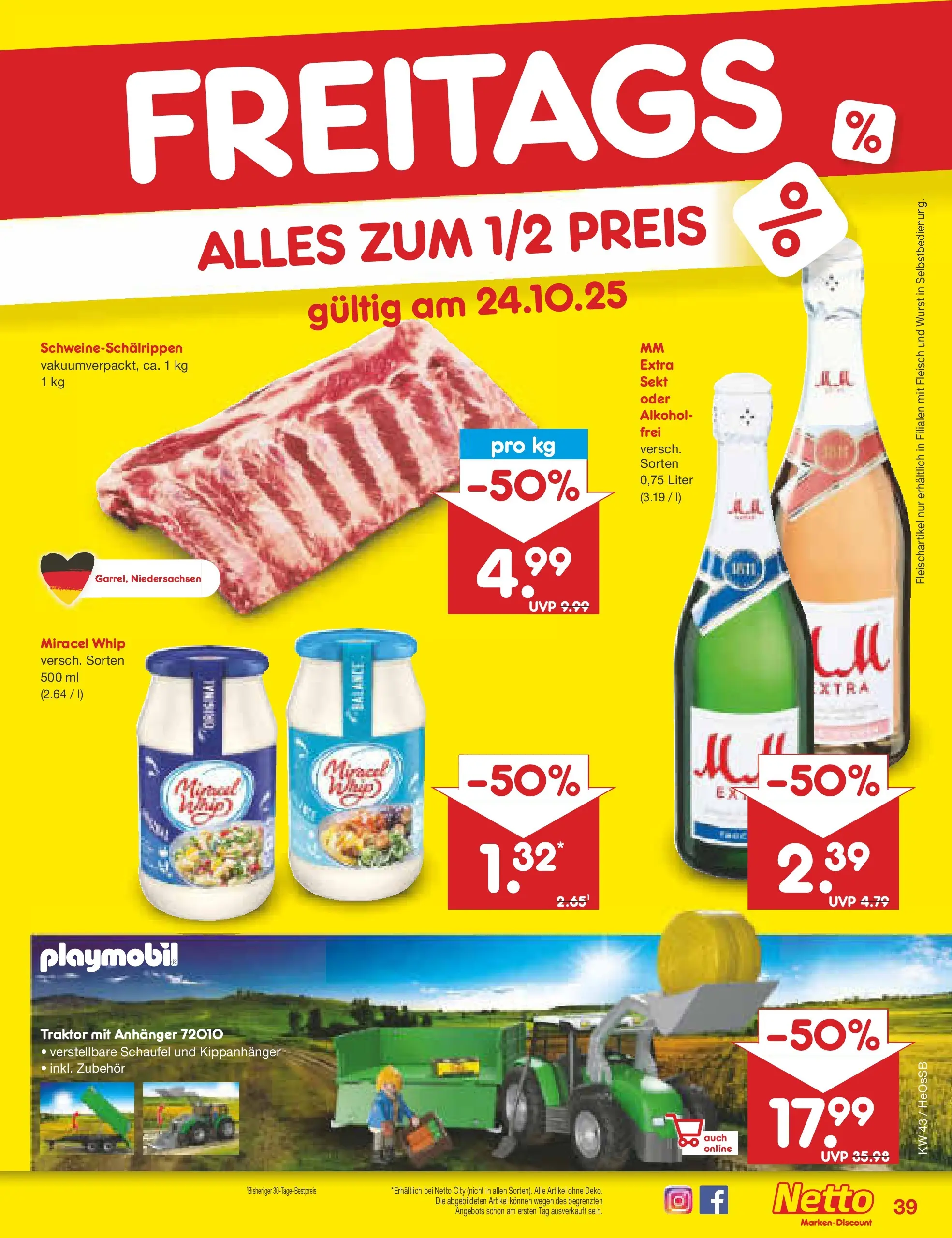 Netto Marken-Discount prospekt Kröpelin	 (ab 19.10.2025) » Angebote | Seite: 43 | Produkte: Sekt, Miracel whip, Wurst, Fleisch