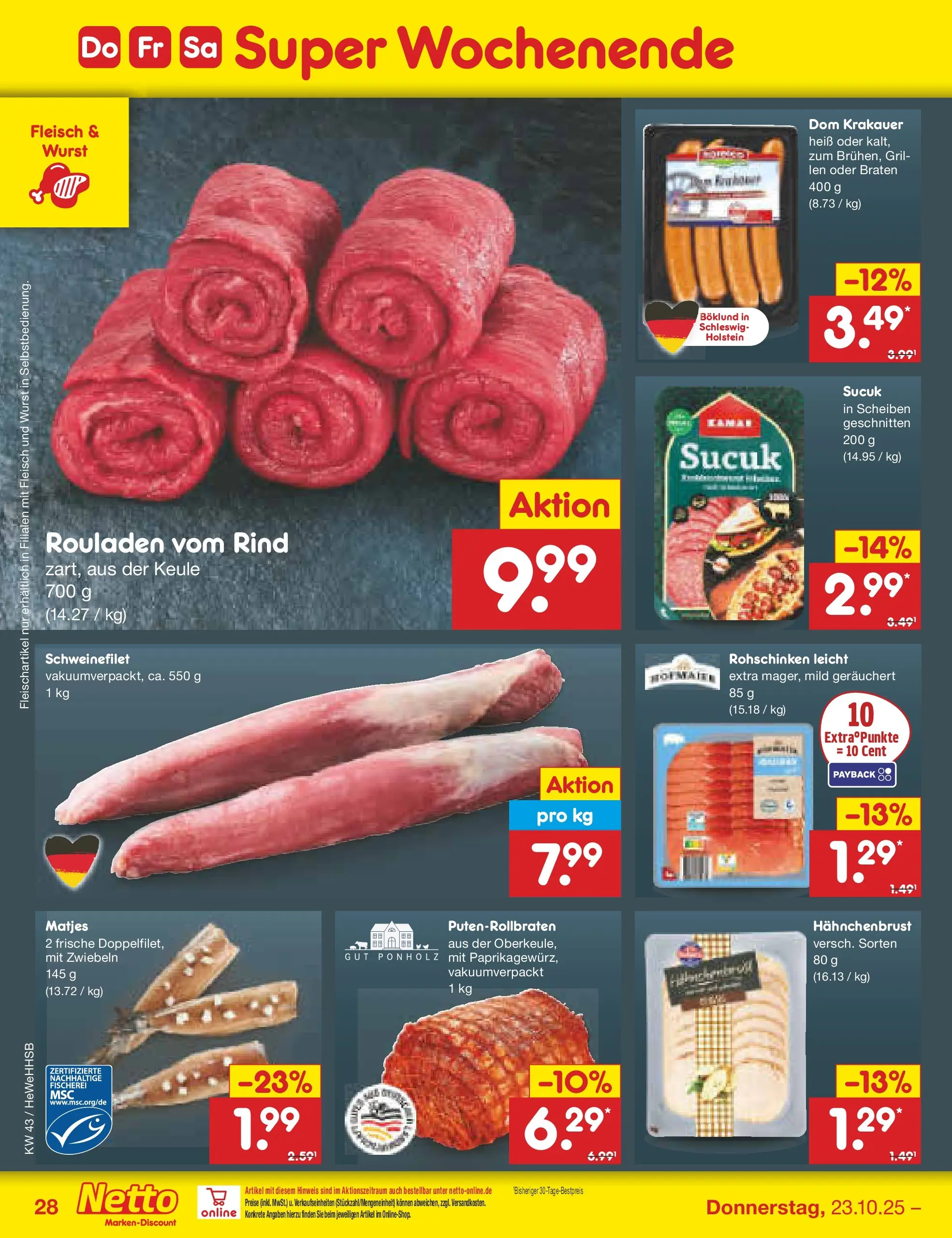 Netto Marken-Discount prospekt Brietlingen	 (ab 19.10.2025) » Angebote | Seite: 32 | Produkte: Schweinefilet, Zwiebeln, Wurst, Hahnchenbrust