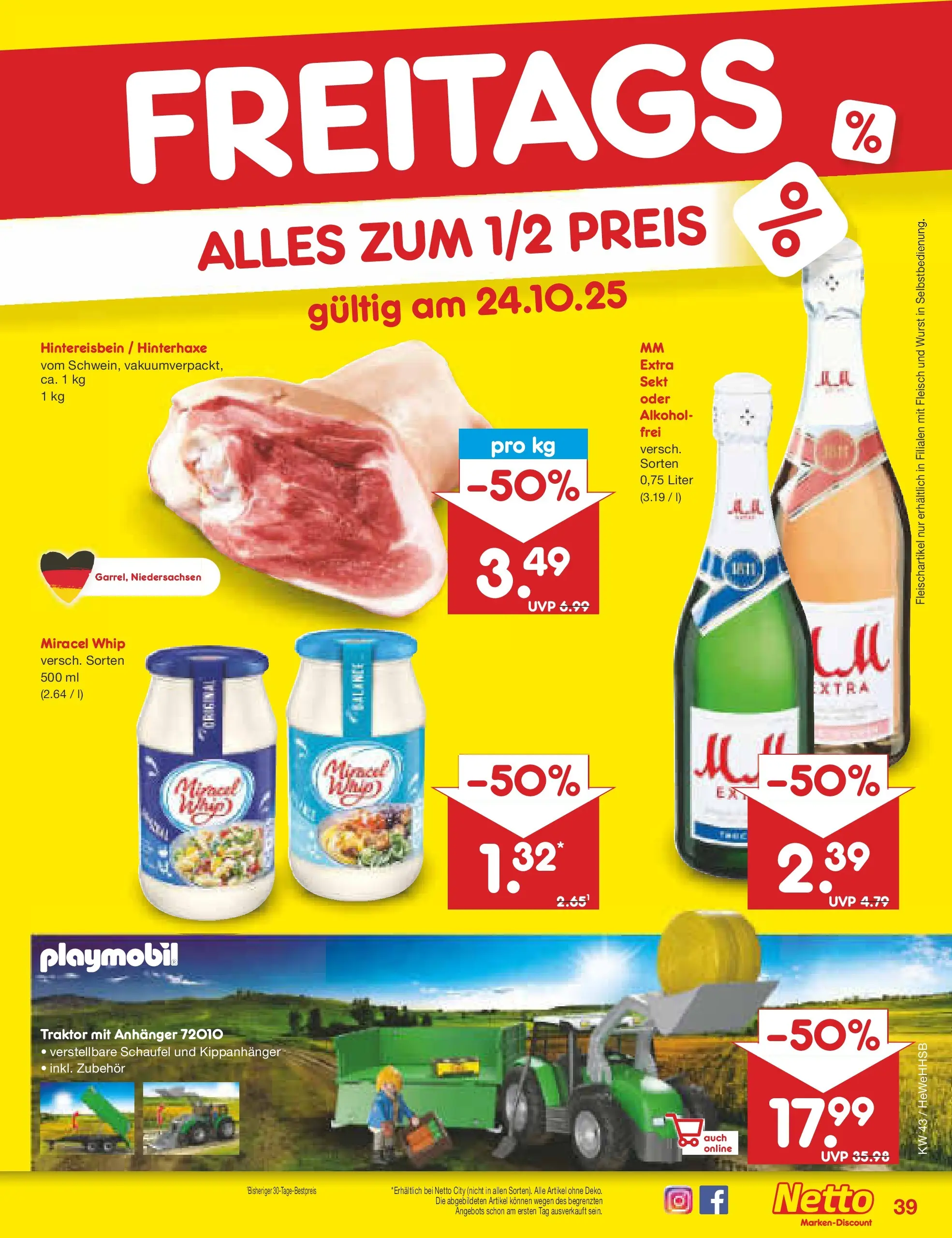 Netto Marken-Discount prospekt Brietlingen	 (ab 19.10.2025) » Angebote | Seite: 43 | Produkte: Sekt, Miracel whip, Wurst, Fleisch