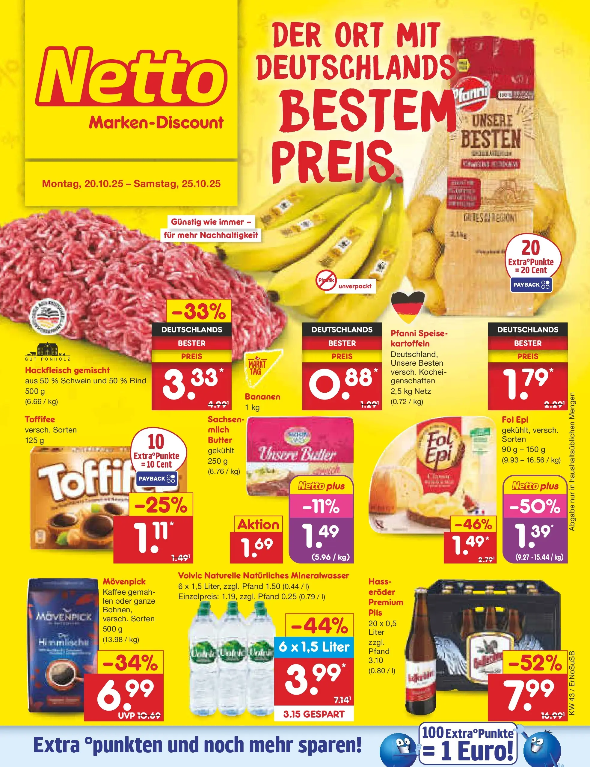 Netto Marken-Discount prospekt Erfurt (ab 20.10.2025) » Angebote | Seite: 1 | Produkte: Milch, Pils, Toffifee, Volvic Netto Marken-Discount prospekt Erfurt (ab 20.10.2025) » Angebote | Seite: 1 | Produkte: Milch, Pils, Toffifee, Volvic