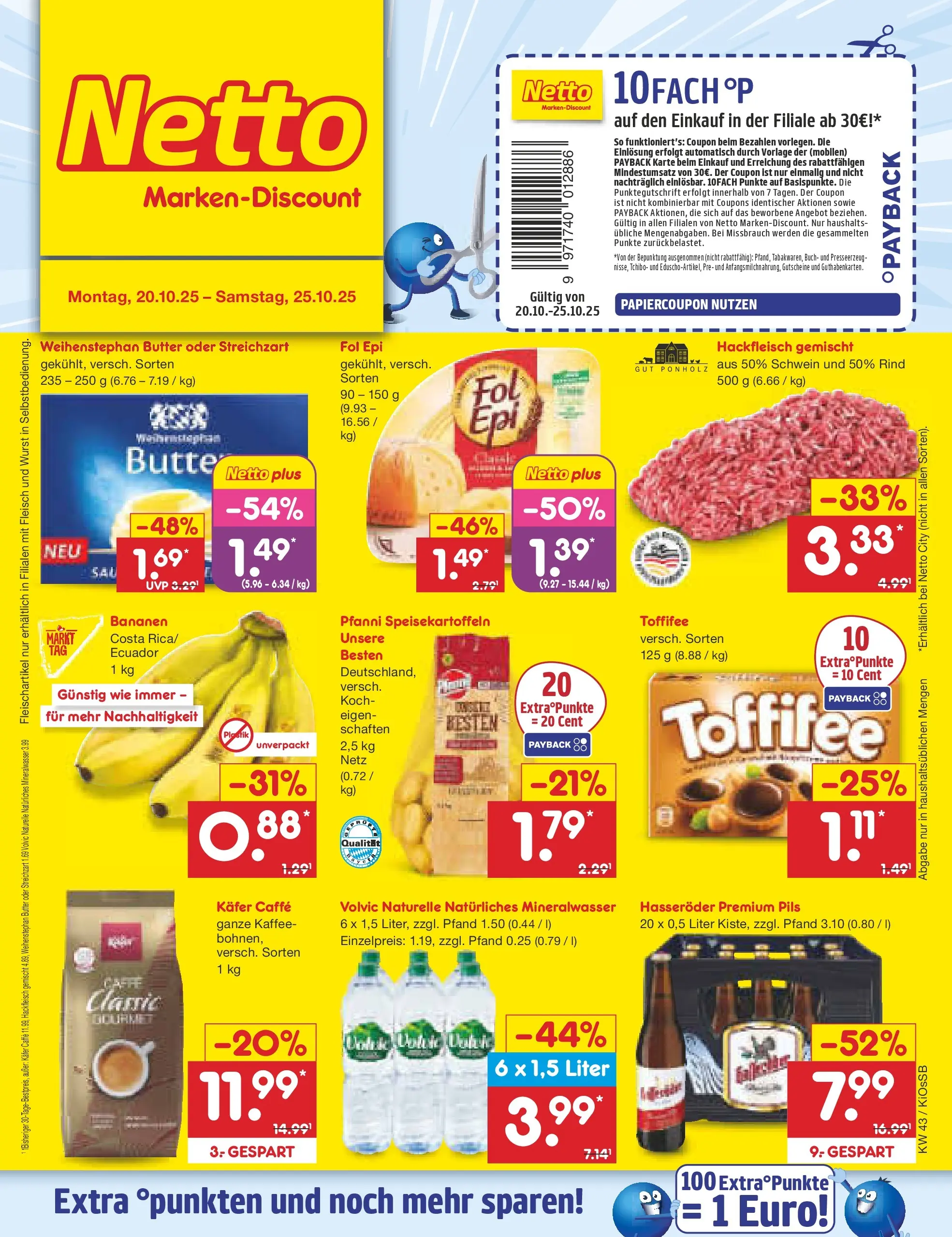 Netto Marken-Discount prospekt Oberhaid	 (ab 19.10.2025) » Angebote | Seite: 1 | Produkte: Butter, Pils, Bananen, Wurst