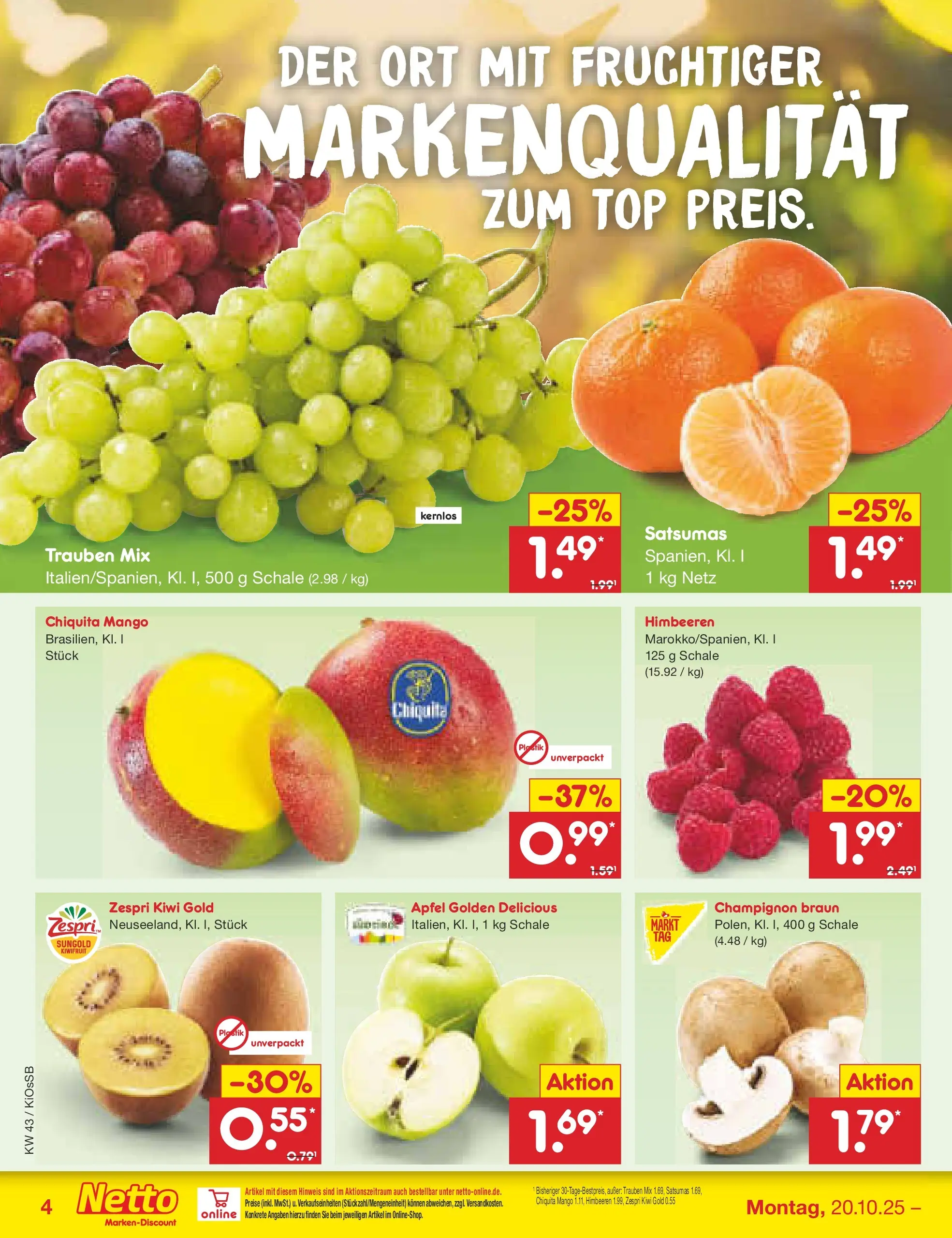Netto Marken-Discount prospekt Oberhaid	 (ab 19.10.2025) » Angebote | Seite: 4 | Produkte: Top, Trauben, Äpfel, Kiwi