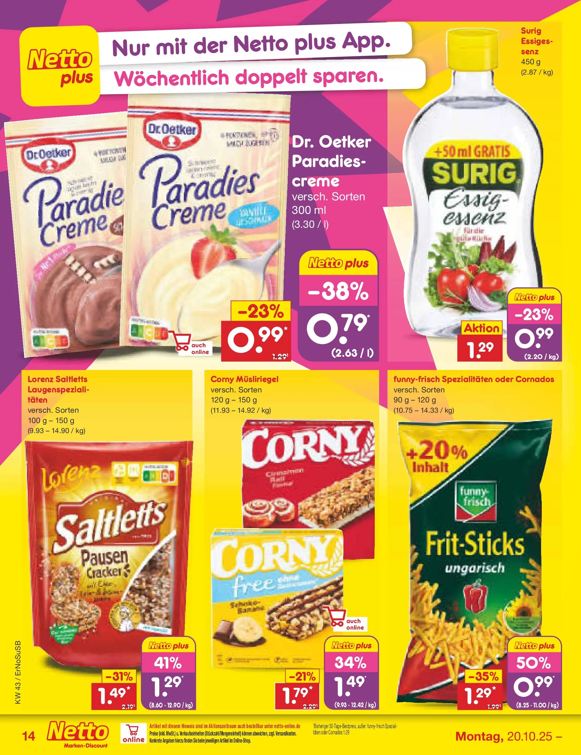 Netto Marken-Discount prospekt Erfurt (ab 20.10.2025) » Angebote | Seite: 16 | Produkte: Essig, Funny frisch, Creme Netto Marken-Discount prospekt Erfurt (ab 20.10.2025) » Angebote | Seite: 16 | Produkte: Essig, Funny frisch, Creme