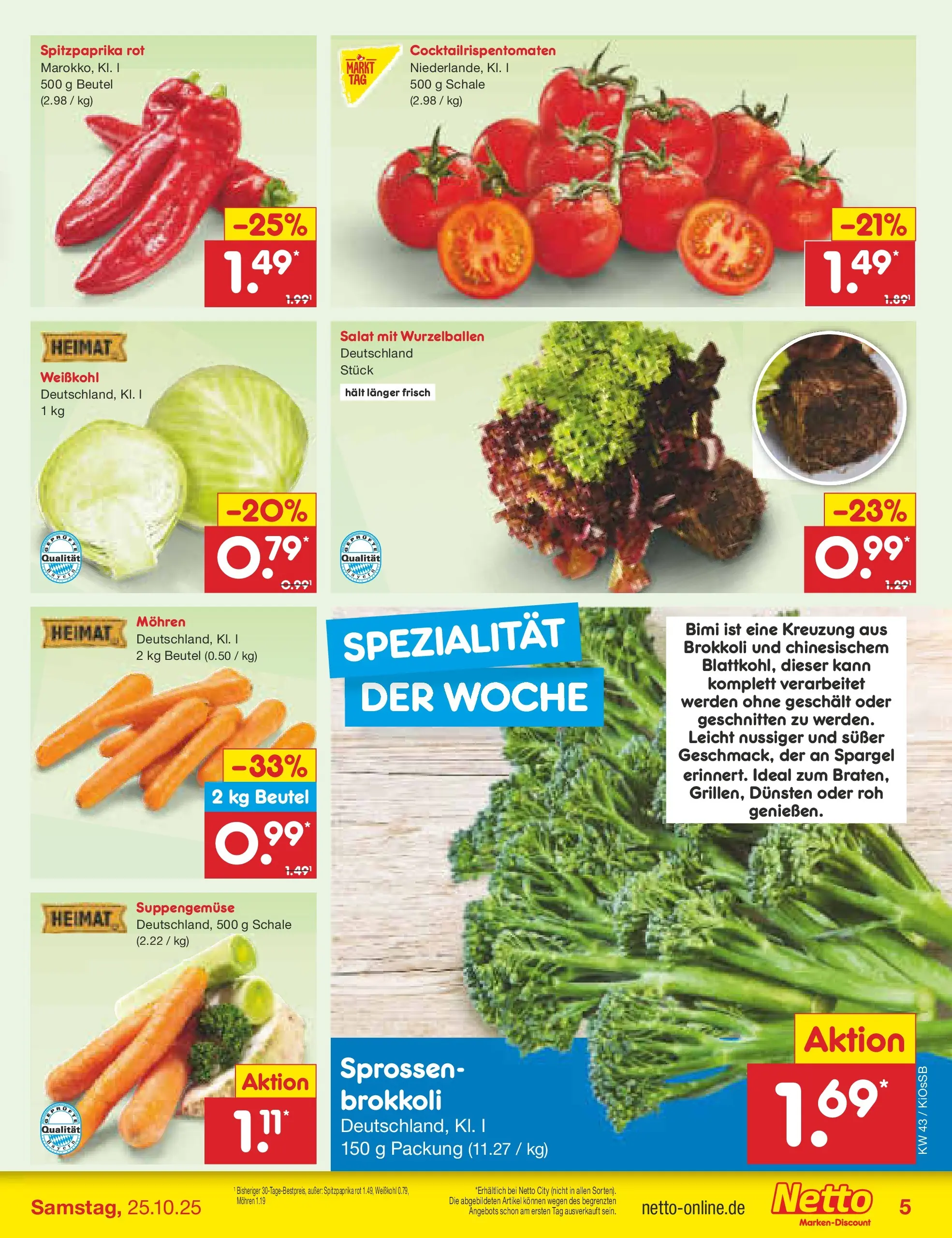 Netto Marken-Discount prospekt Oberhaid	 (ab 19.10.2025) » Angebote | Seite: 5 | Produkte: Spargel, Mohren, Brokkoli, Salat