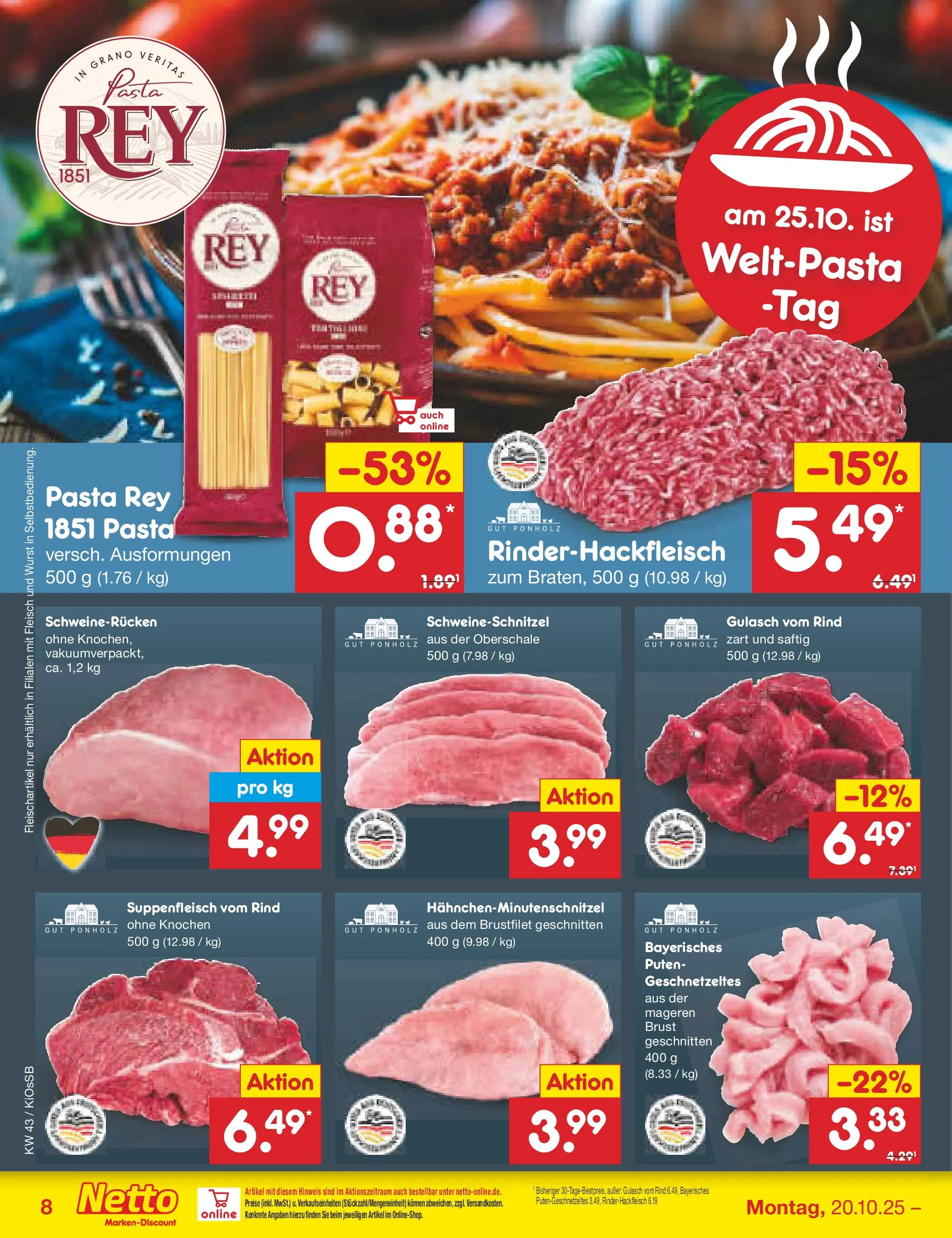 Netto Marken-Discount prospekt Oberhaid	 (ab 19.10.2025) » Angebote | Seite: 8 | Produkte: Suppenfleisch, Wurst, Pasta, Fleisch