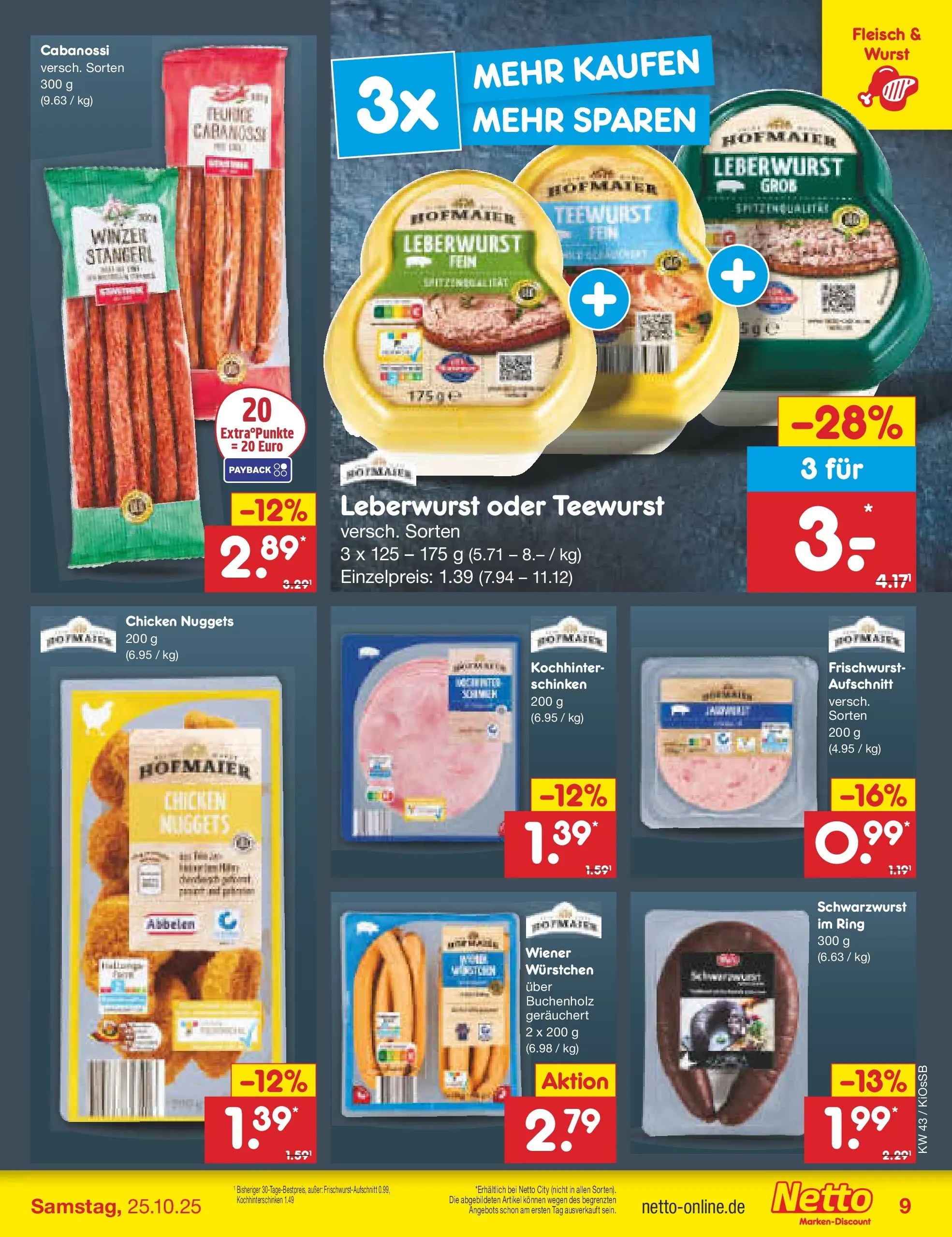 Netto Marken-Discount prospekt Oberhaid	 (ab 19.10.2025) » Angebote | Seite: 9 | Produkte: Wurst, Schinken, Fleisch