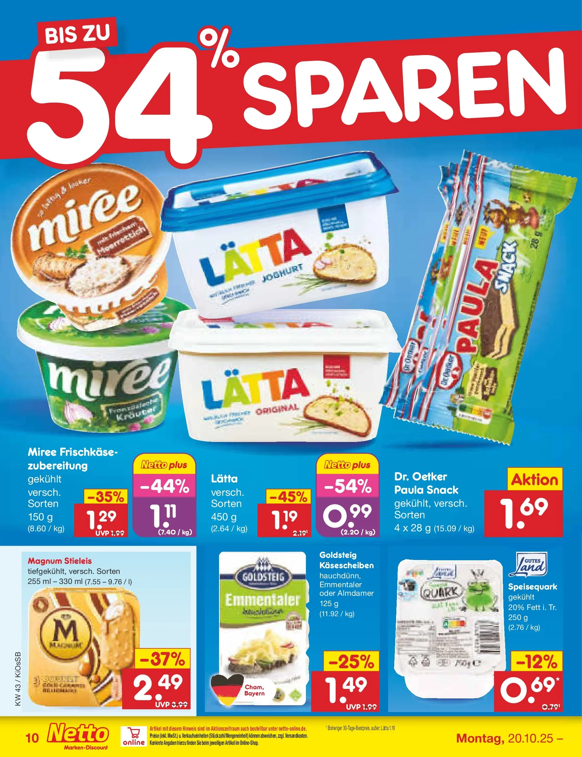 Netto Marken-Discount prospekt Oberhaid	 (ab 19.10.2025) » Angebote | Seite: 10 | Produkte: Quark, Joghurt, Lätta, Frischkase