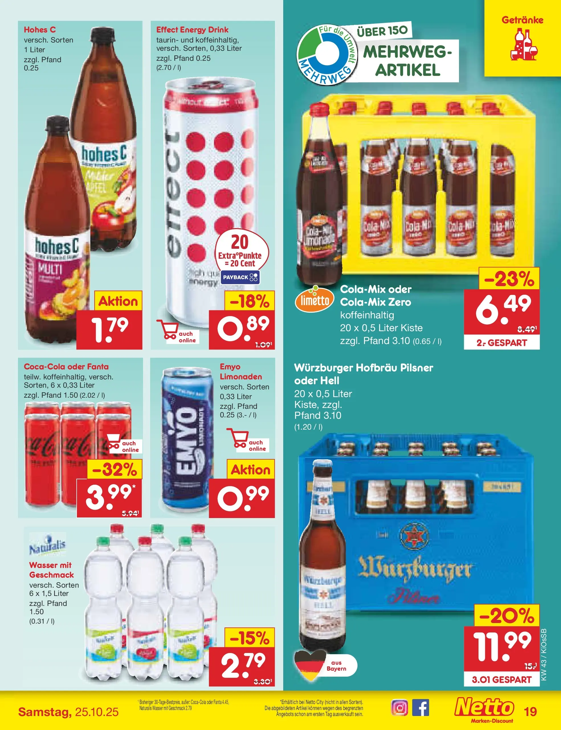 Netto Marken-Discount prospekt Oberhaid	 (ab 19.10.2025) » Angebote | Seite: 19 | Produkte: Fanta, Energy, Wasser, Hohes c