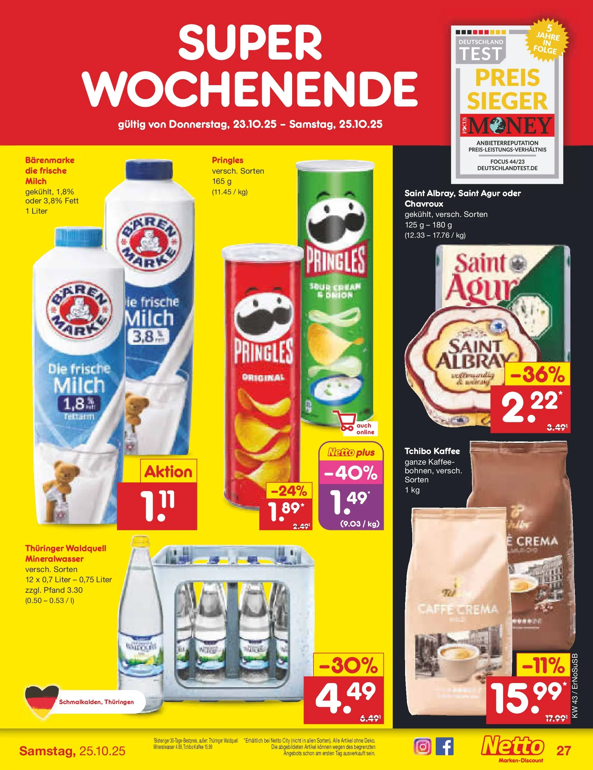 Netto Marken-Discount prospekt Erfurt (ab 20.10.2025) » Angebote | Seite: 37 | Produkte: Milch, Kaffee, Mineralwasser, Pringles Netto Marken-Discount prospekt Erfurt (ab 20.10.2025) » Angebote | Seite: 37 | Produkte: Milch, Kaffee, Mineralwasser, Pringles
