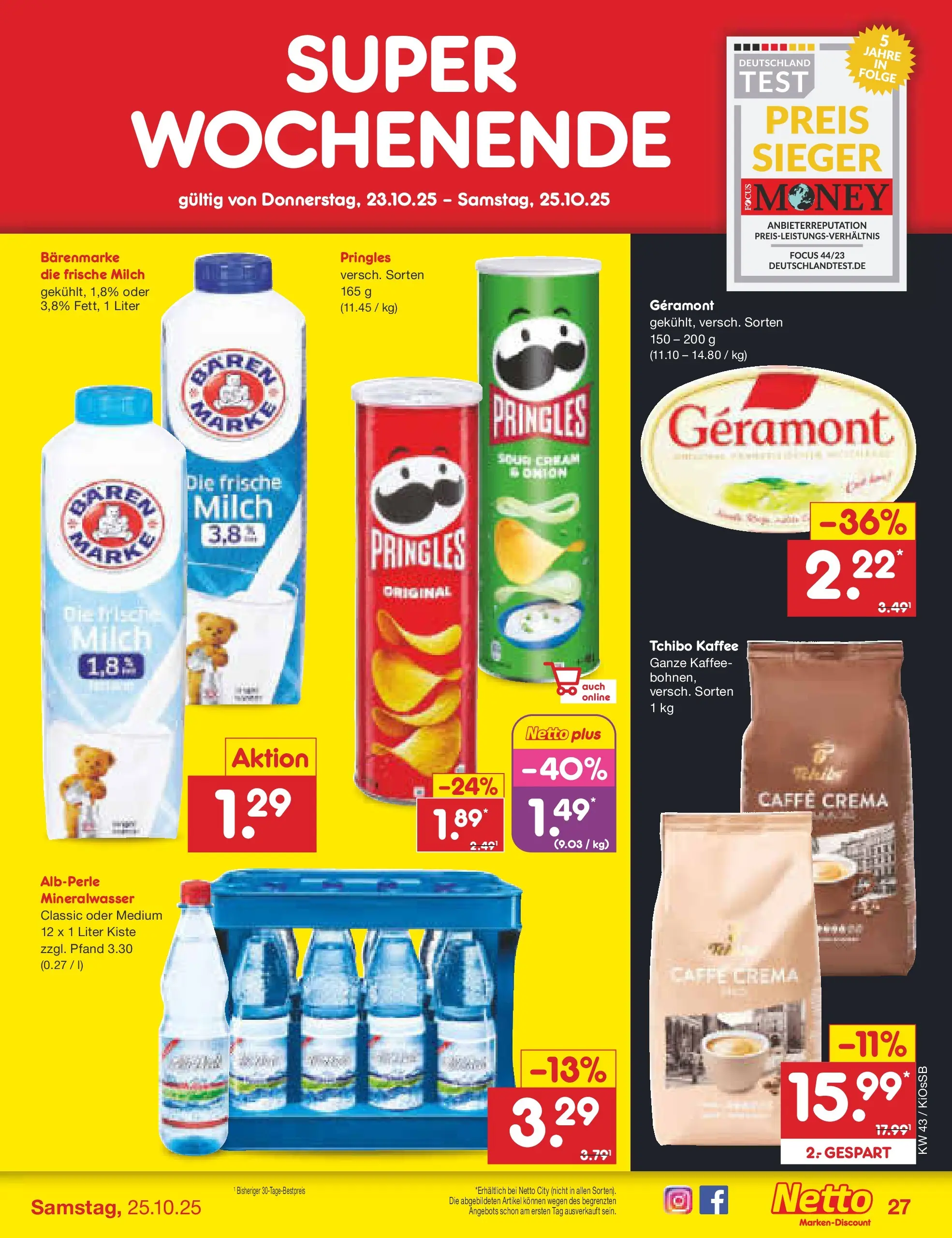 Netto Marken-Discount prospekt Oberhaid	 (ab 19.10.2025) » Angebote | Seite: 35 | Produkte: Geramont, Milch, Mineralwasser, Pringles