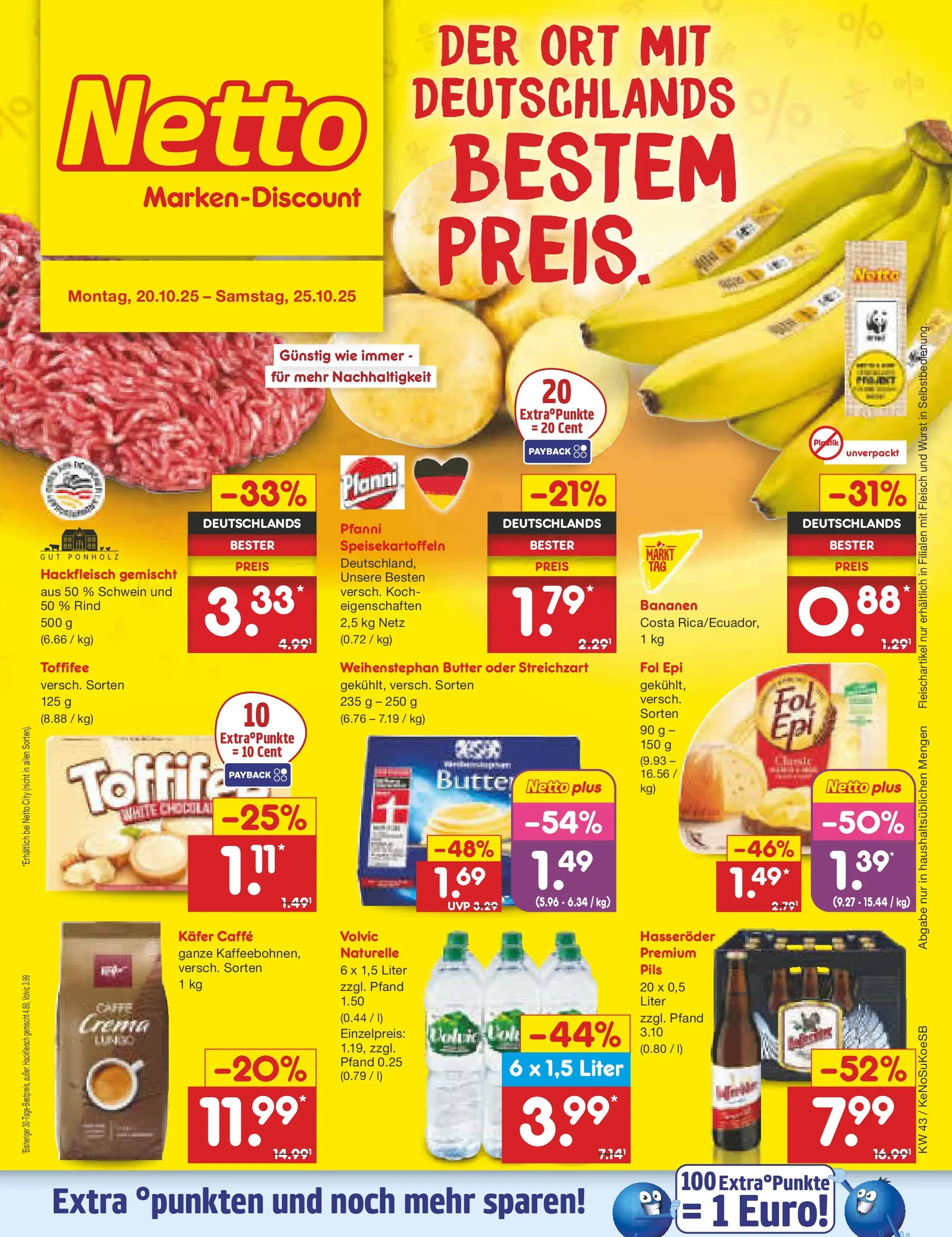 Netto Marken-Discount prospekt Kruft	 (ab 19.10.2025) » Angebote | Seite: 1 | Produkte: Butter, Pils, Hasseröder, Fleisch