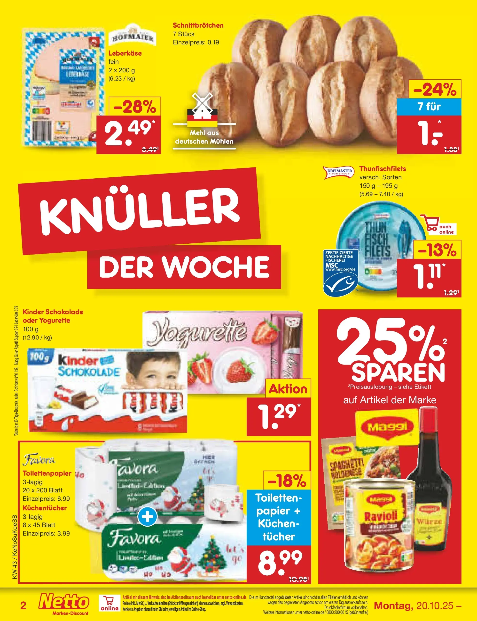 Netto Marken-Discount prospekt Kruft	 (ab 19.10.2025) » Angebote | Seite: 2 | Produkte: Mehl, Maggi, Kuchen, Toilettenpapier
